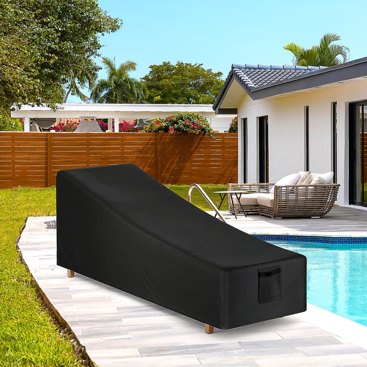 Chaise Lounge Covers Waterproof Outdoor, 2 Pack Heavy Duty Patio Furniture Covers with Air Vent, Bench Chair Seating Cover for Lawn Poolside, All Weather Protection, 84" L x 32" W x 32" H, Black