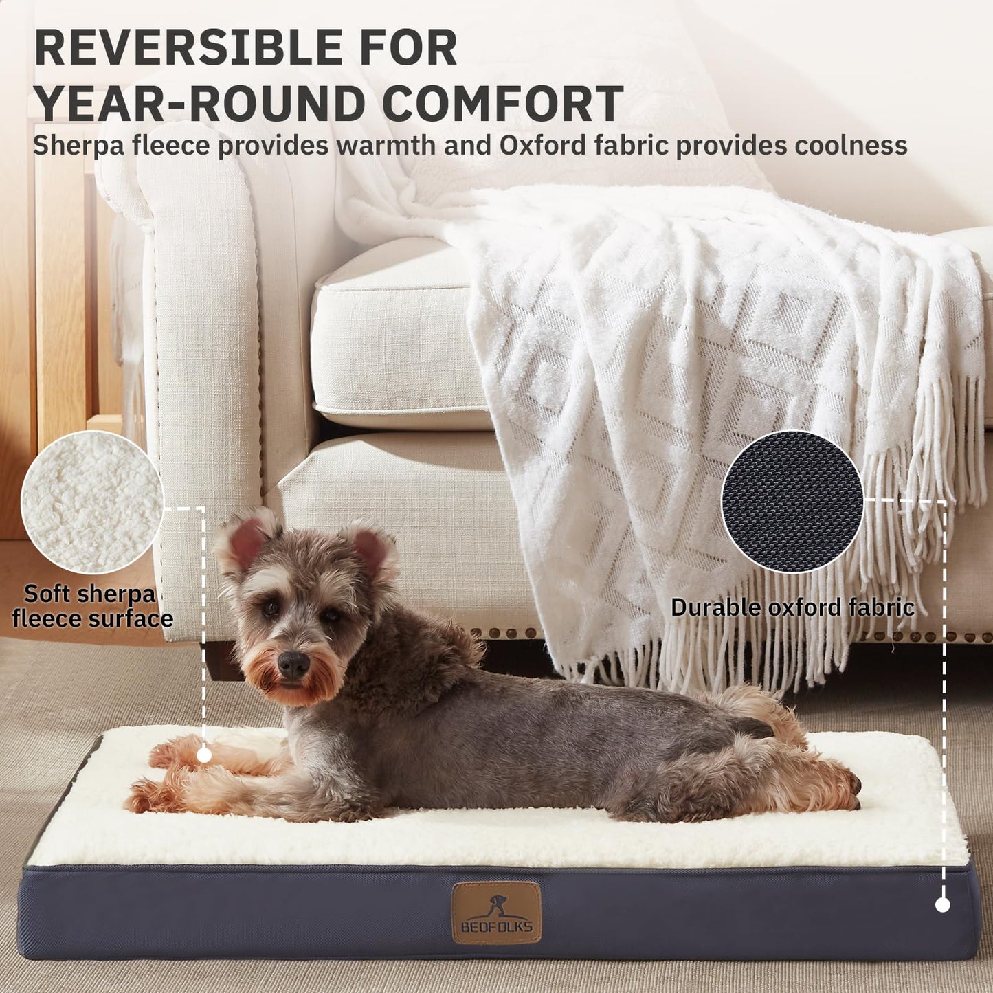 Bedfolks Orthopedic Dog Bed for Medium Dogs - Egg Foam Dog Crate Bed with Removable Waterproof Cover, Pet Bed Mat Suitable for Dogs and Pets Up to 35 lbs (30 x 20 x 3 inches, Grey)