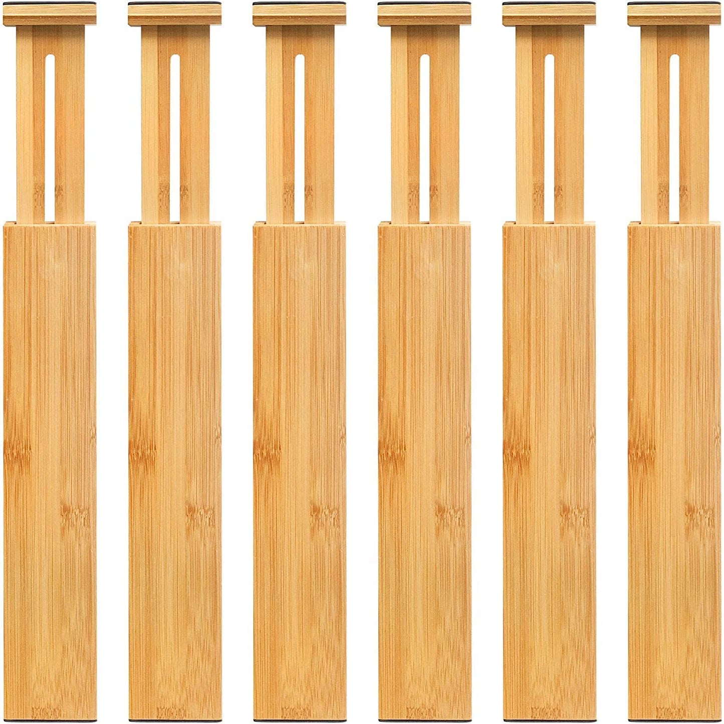 VaeFae Adjustable Bamboo Drawer Dividers, Expandable Drawer Organizer (42.3-55.3cm) for Kitchen, Bedroom, Bathroom, Dresser and Office, 6-Pack