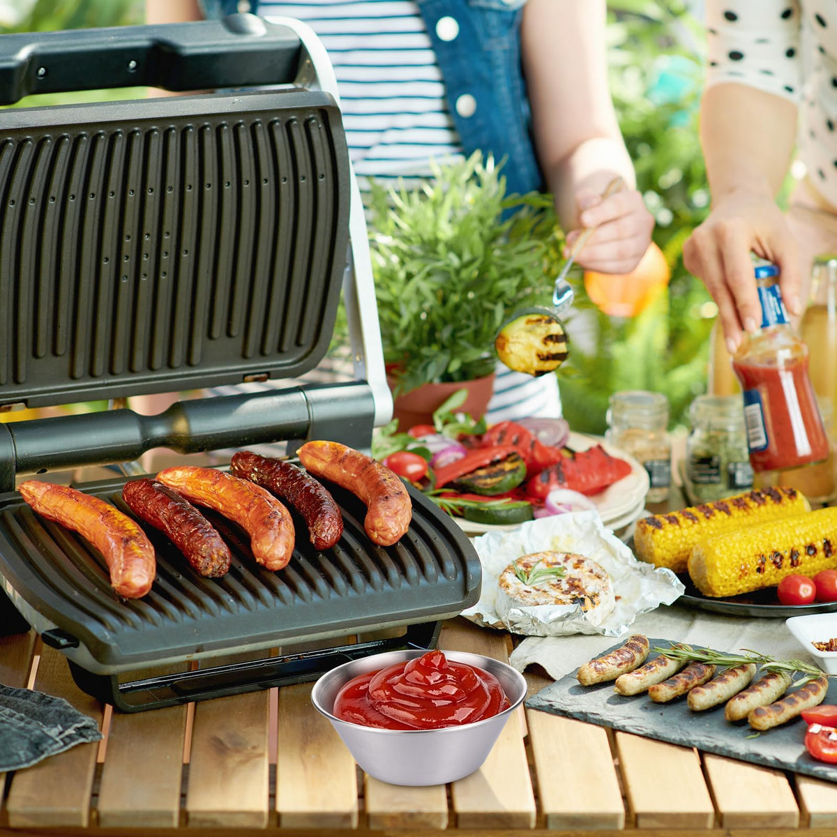 Witheeyou 50 Pack Stainless Steel Sauce Cups, 1.7 oz/50ml Reusable Dipping Sauce Cups, Commercial Grade Round Metal Ramekins, Stackable Individual Condiment Container for Restaurants, Kitchen, Party