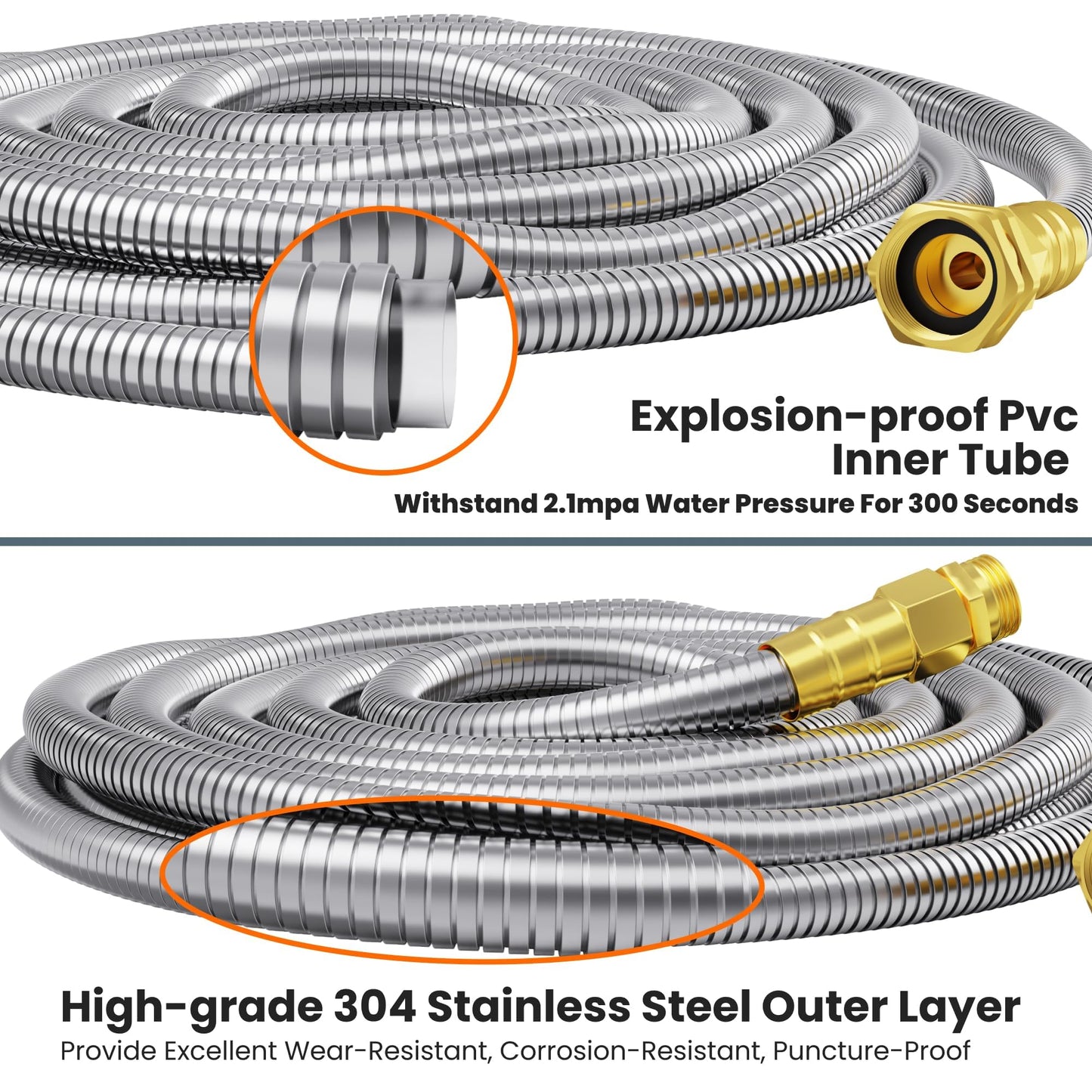 Girafe Tools Garden Hose 100ft x 5/8", 304 Stainless Steel Metal Water Hose, No Kink Garden Water Hose with 9 Pattern Spray Nozzle, Flexible, Lightweight, Kink Free Hose for Yard, Outdoor