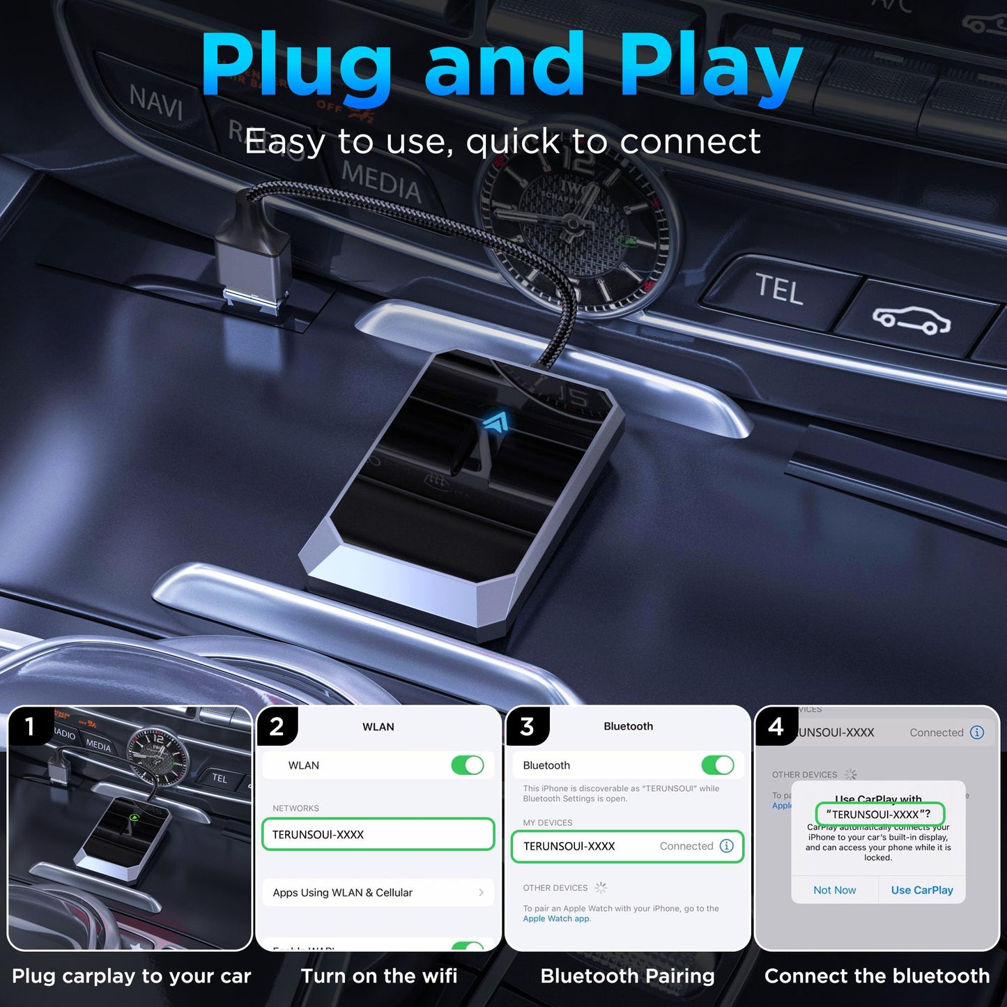 Android Auto Wireless Adapter for Factory Wired Android Auto - Instant Connection, Converts Wired to Wireless, Compatible with Android 10+ & Cars from 2015