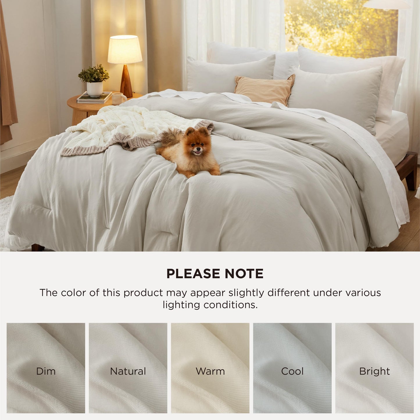 Bedsure Queen Size Comforter Set, Beige Soft Prewashed Bedding for All Seasons, 3 Pieces Warm Down Alternative Bed Set, 1 Lightweight Comforter (90"x90") and 2 Pillowcases (20"x26")
