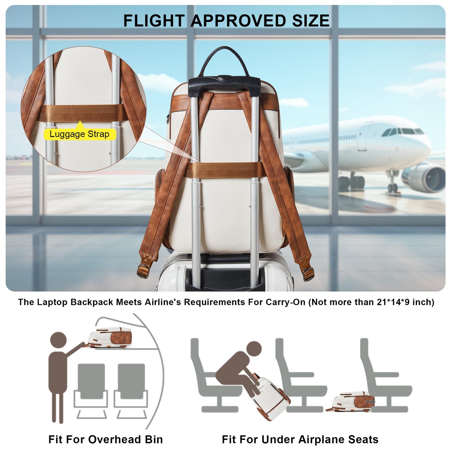 TIAMYI Computer Backpack for Women Soft Vegan Leather Back pack with 16.0 inch Laptop Compartment, Designer Ladies Travel Backpack, Beige