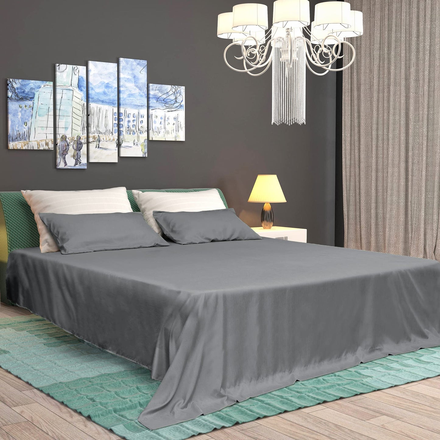 Mooreeke Bamboo Draps Queen Sheets, Cooling Bed Sheets Rayon Derived from Bamboo, Grey Breathable & Soft Bed Sheets