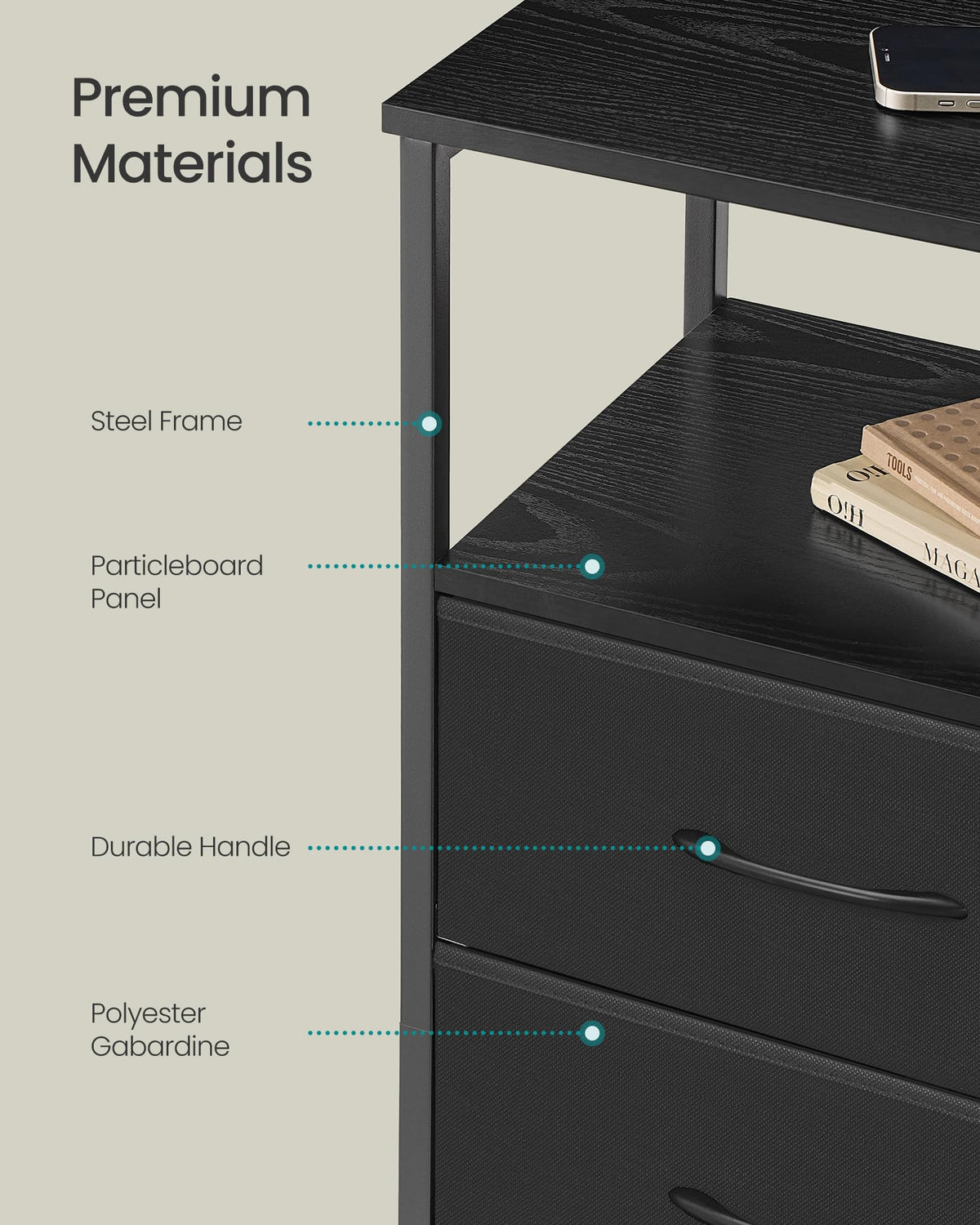 SONGMICS BELLAH Collection - Nightstand with Charging Station and APP-Controlled Adjustable LED Lights, Bed Side Table, 2 Drawers and Open Shelf, Bedroom, Ink Black and Ebony Black ULGS302BH04