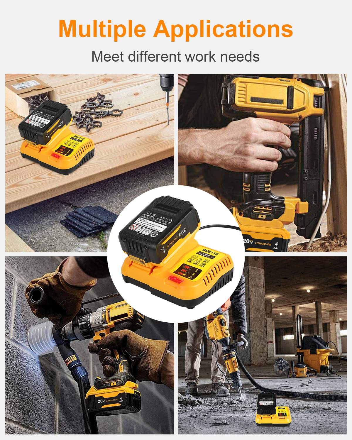 Replacement for Dewalt 20V Max Battery Charger DCB112, Compatible with Dewalt 12V 20V Max Lithium Battery DCB203 DCB204 DCB205 DCB205 DCB120 DCB123 DCB125 DCB127 DCB112 DCB115 DCB118 DCB102 DCB104