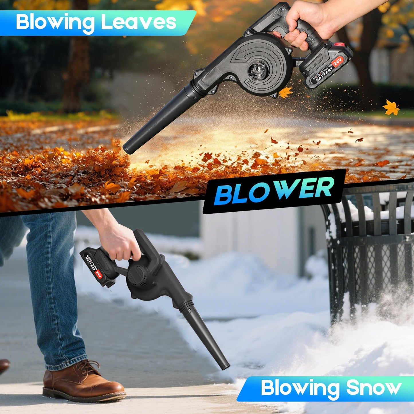 Xamanabu Cordless Leaf Blower - 2 x 24V 2.0Ah Battery and Charger, 150CFM 130MPH Electric Handheld Leaf Blower with Brushless Motor, Handle Electric Blower Cleaner
