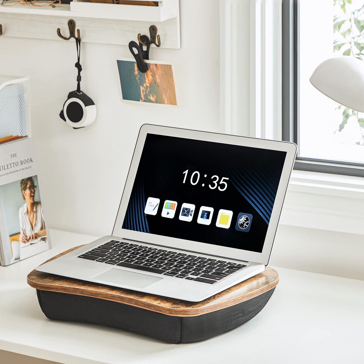 SONGMICS Lap Desk, Bed Tray, Laptop Table with Handle, Cushion, Rustic Brown ULLD109B01