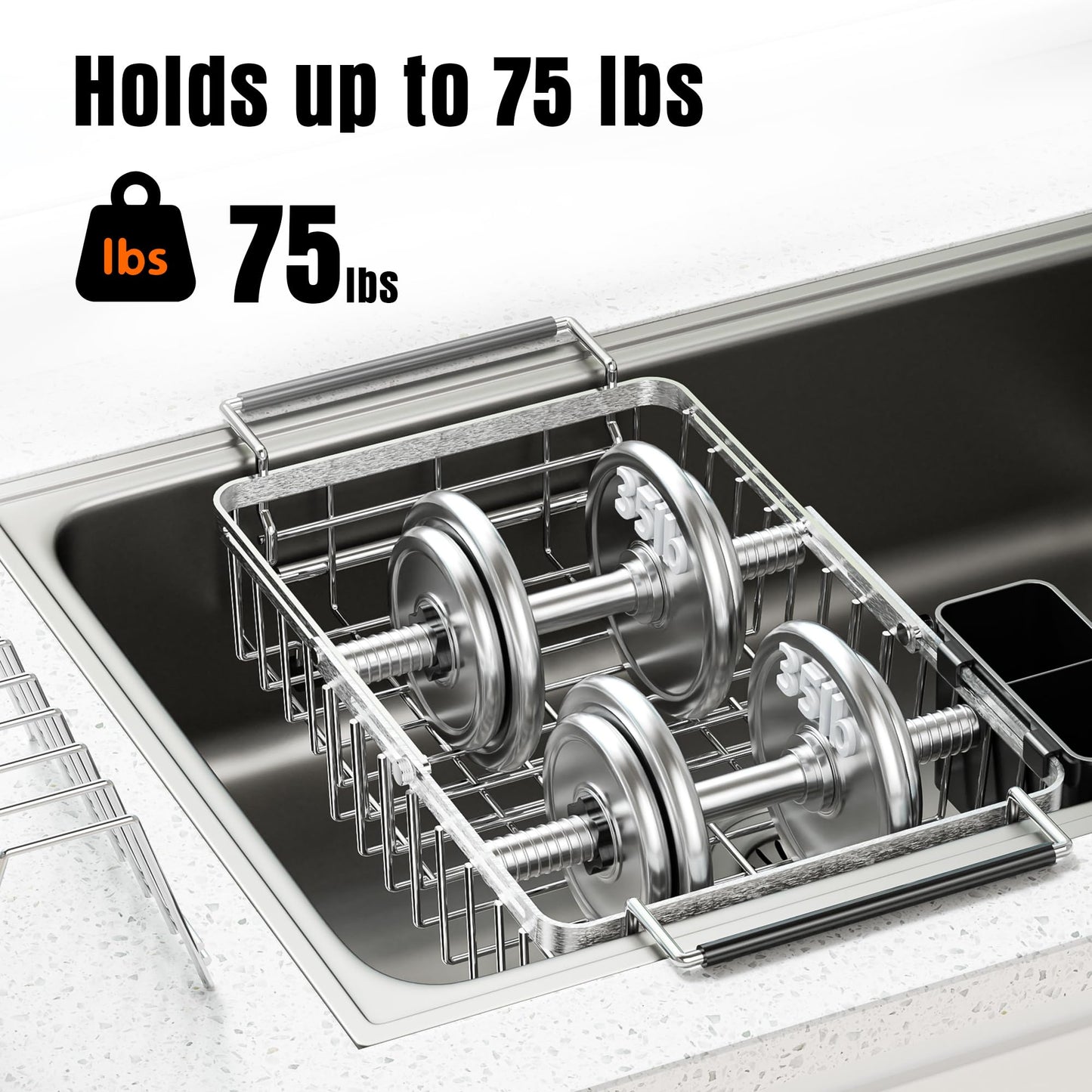 Dolreiik Expandable Dish Drying Rack in Sink,Stainless Steel Over The Sink Dish Drainer Drying Rack for Kitchen Counter,with Utensil Holder,Silver
