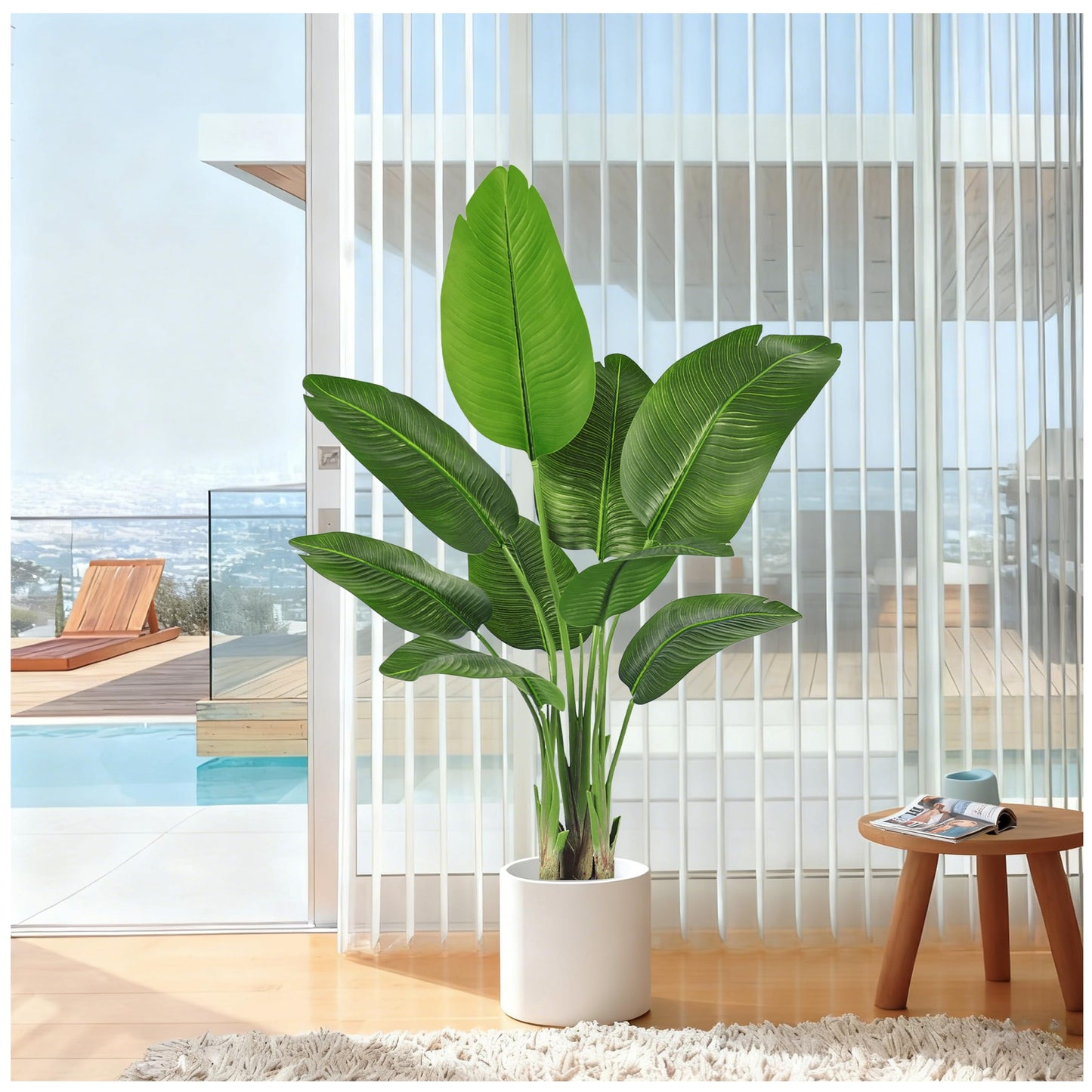 FSOHOI Bird of Paradise Artificial Plant 4 FT Lifelike Silk Artificial Floor Plant Faux Banana Leaf Tree with 9 Trunks Fake Tree Indoor Outdoor for Bedroom Living Room Home Office Decor