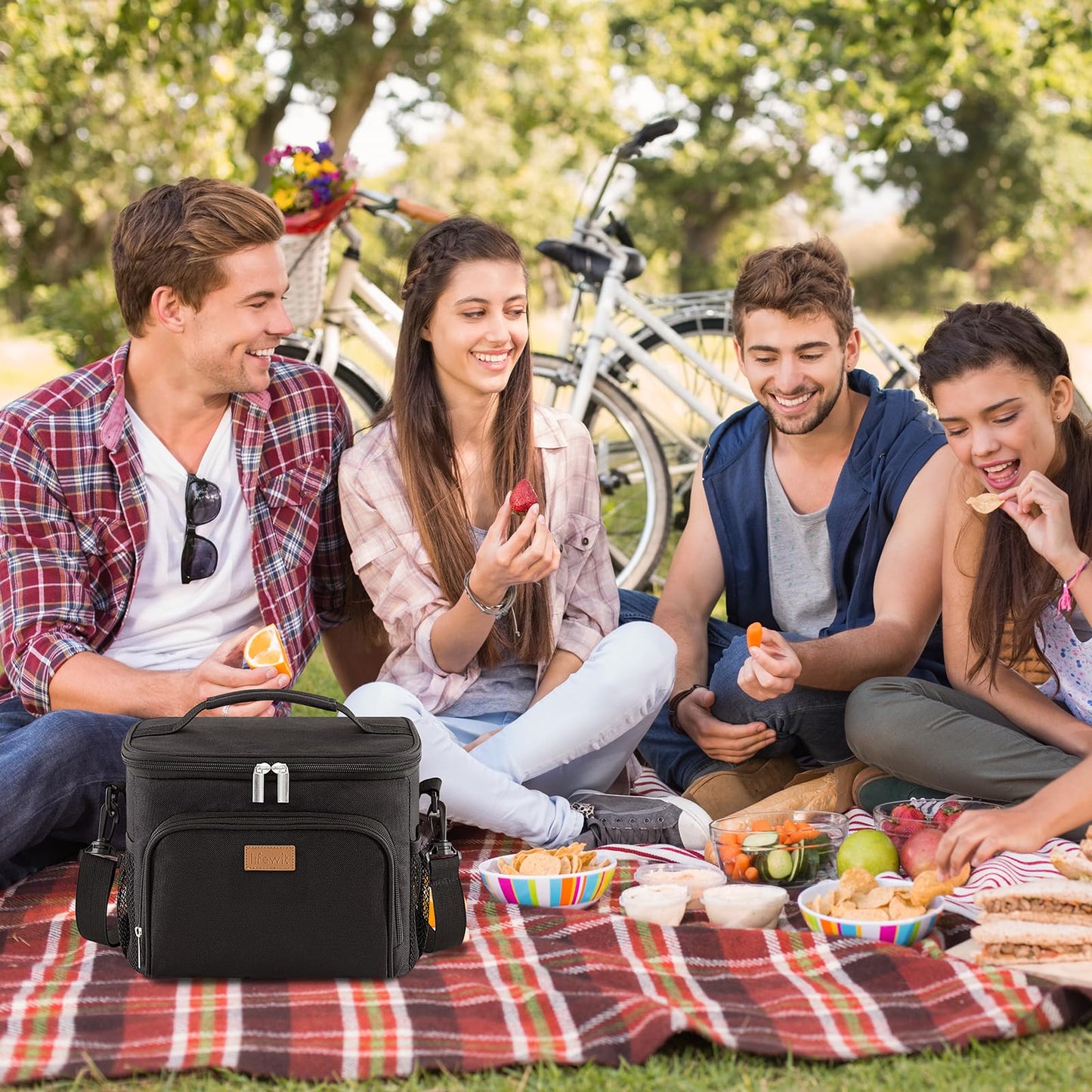 Lifewit Insulated Lunch Bag for Men, Reusable Lunch Box Women, Portable Cooler Freezable Soft Tote Bag Leakproof with Adjustable Shoulder Strap for Adult/Kid for Work/Picnic/School,Black 15L