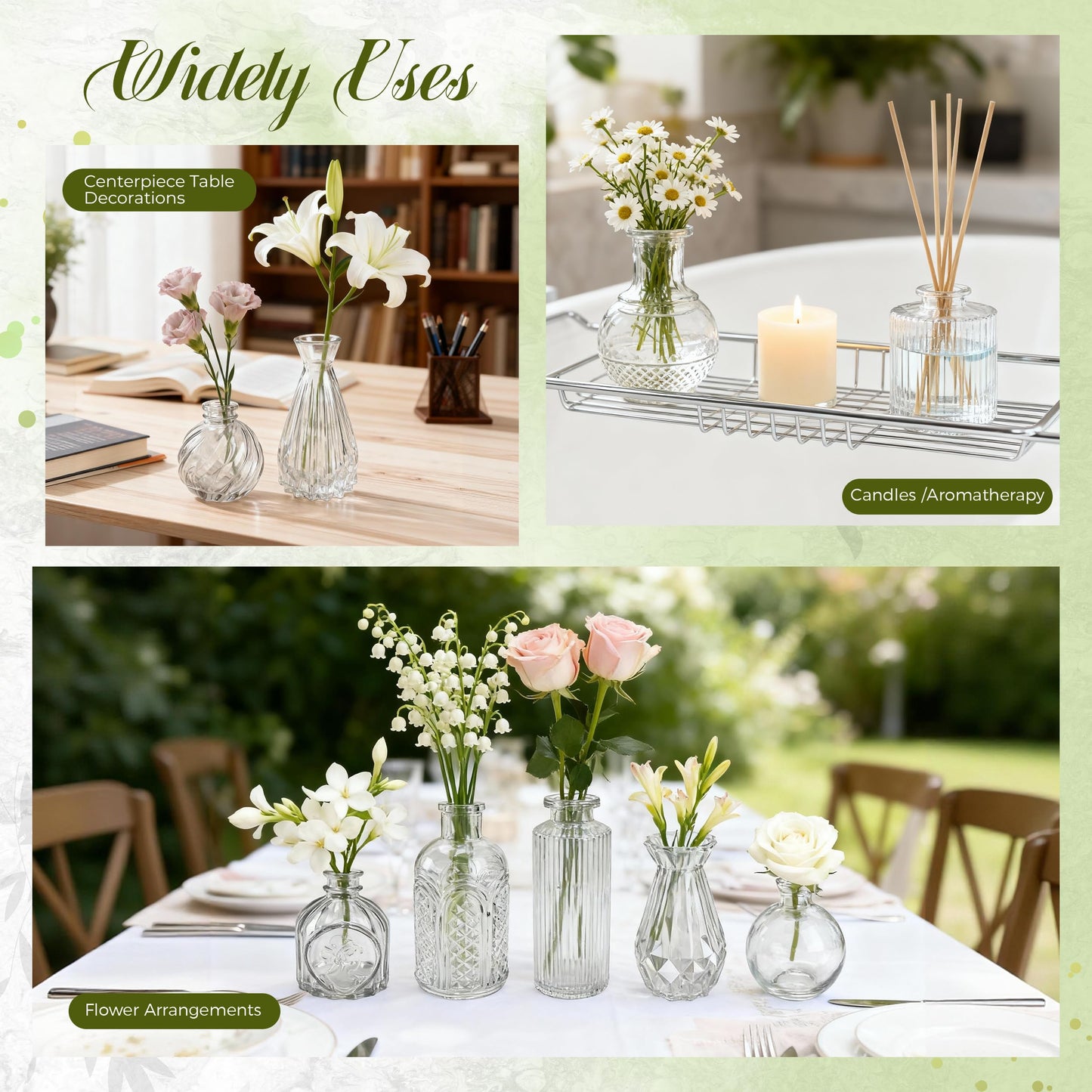 Der Rose 20pcs Small Glass Bud Vases Bulk, Clear Flower Vases for Home Dining Table & Rustic Wedding Centerpieces Decor