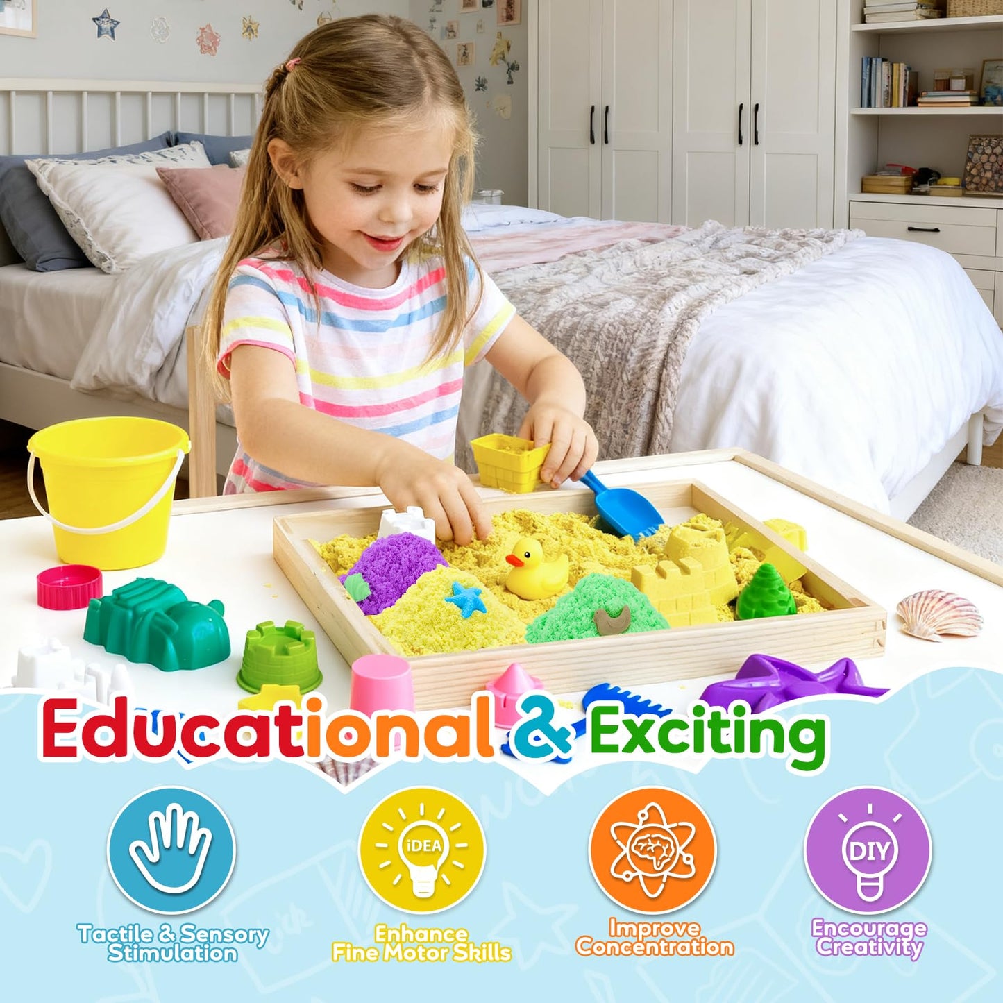FURWEY 13.3lbs Play Sand,Mixed Packaging of 6-Color Sensory Sand,Suitable for Children to Shaping, Squeezing and Molding