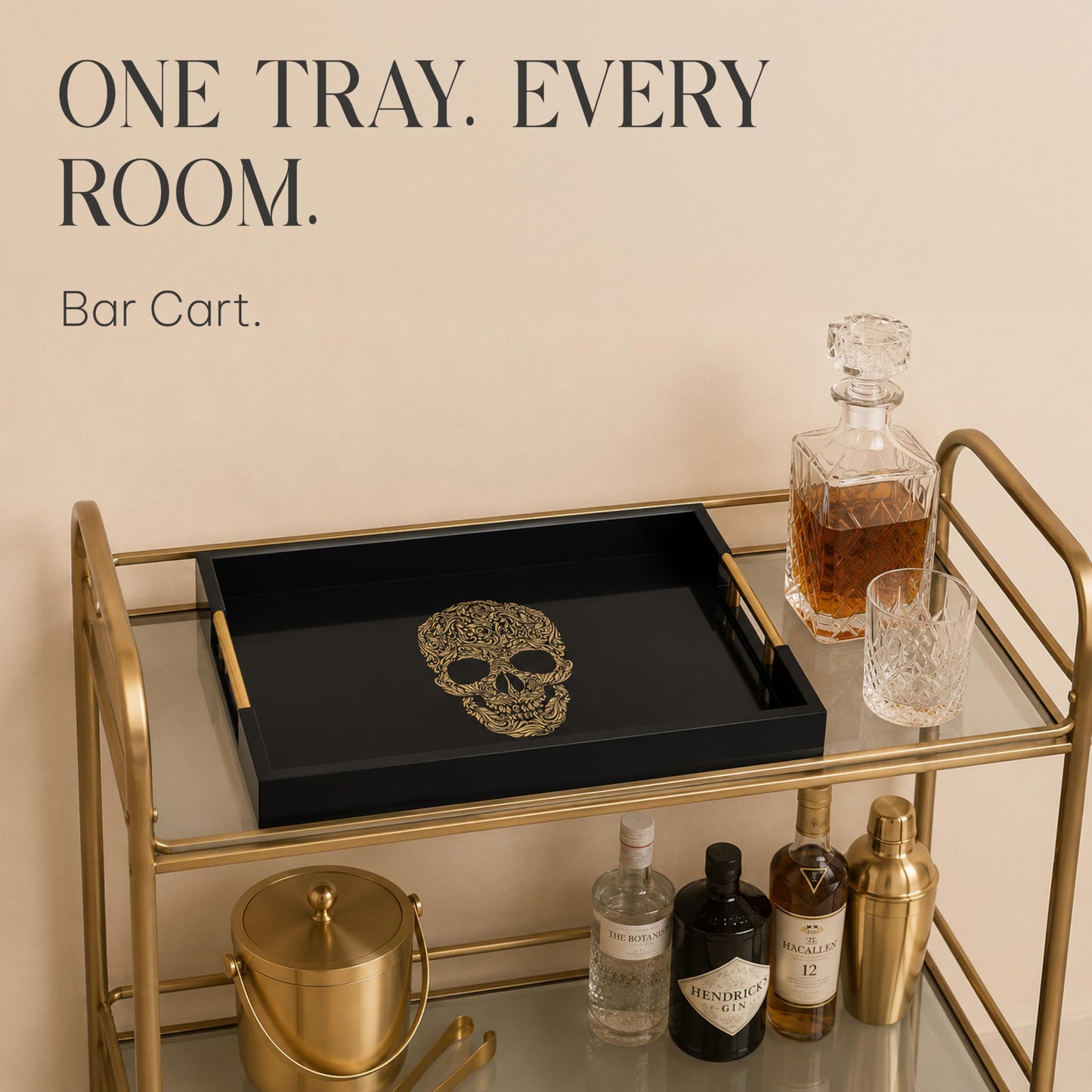 Death Decor Modern Serving Tray with Skull Design Gothic Ottoman Tray, Tea and Coffee Table Tray, Jewelry Bathroom Organizer, Gift, Christmas, Gloss Finish