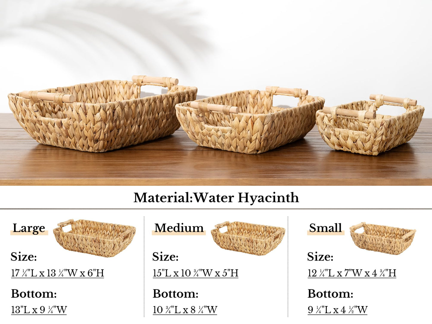 StorageWorks Hand-Woven Large Storage Baskets with Wooden Handles, Water Hyacinth Wicker Basket for Organizing, 2-Pack