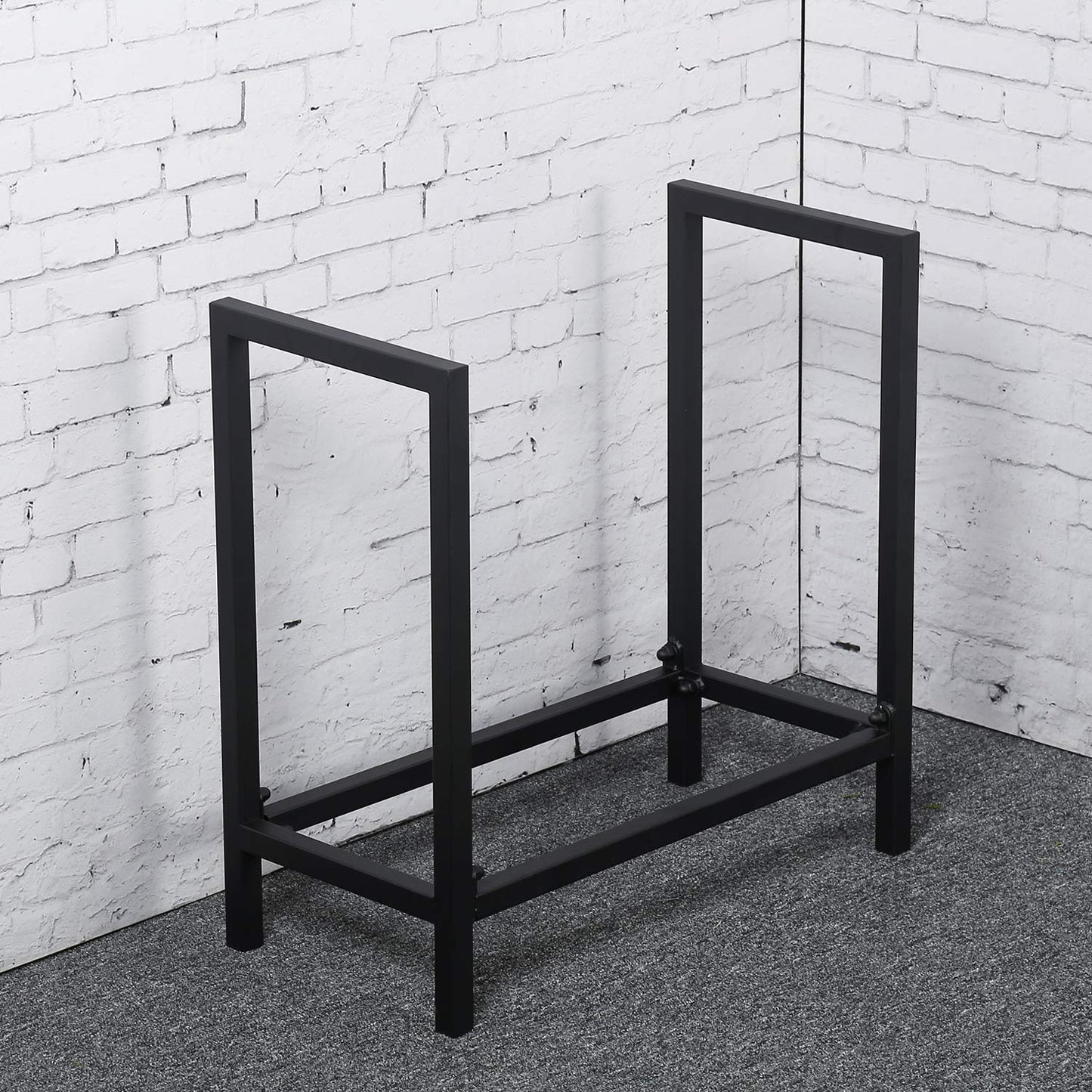 MBQQ Industrial Rustic 24" Firewood Log Rack for Home Fireplace Decoration, Indoor/Outdoor Wrought Iron Firewood Holder, Metal Lumber Storage Rack, Black