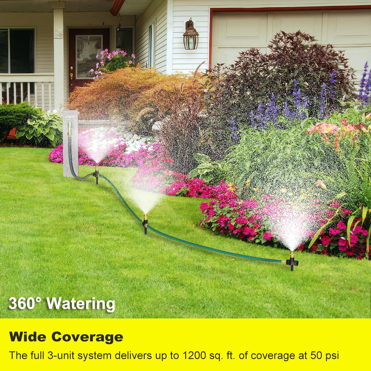 FANHAO Above Ground Irrigation Garden Sprinkler System, Metal Adjustable Lawn Sprinkler Set, 360 Degree Large Area Coverage Irrigation Kit for Lawn Grass Patio Flower Bed
