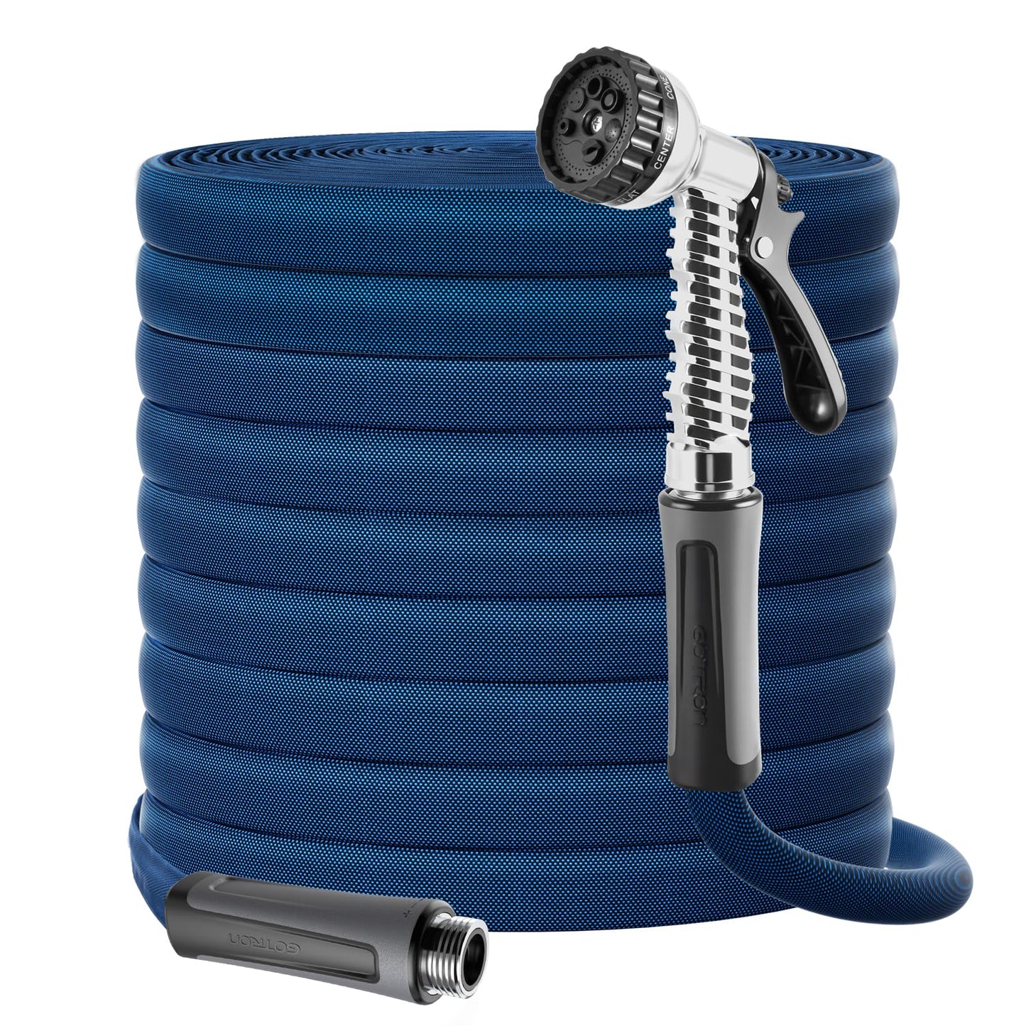 Gotron Garden Hose 100ft, Non-Expanding Lightweight Water Hose with 7 Function Nozzle & 360°Swivel Grip, Flexible, Kink-Free, Wear-Resistant, Leak-Proof, 3/4" Thickened Connector, Yard, Garden