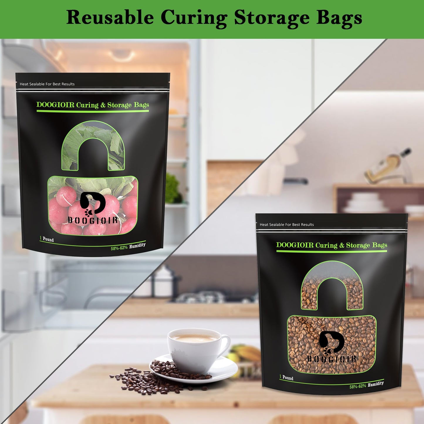 1 LB Curing & Storage Bags, Curing Bags for Food Storage, Double-Tracked Zip Closure Heat Sealable upright Cure Bags, Reusable Humidity Control Cure Bags (15.94 x 12.99 inch, 10 Pack)