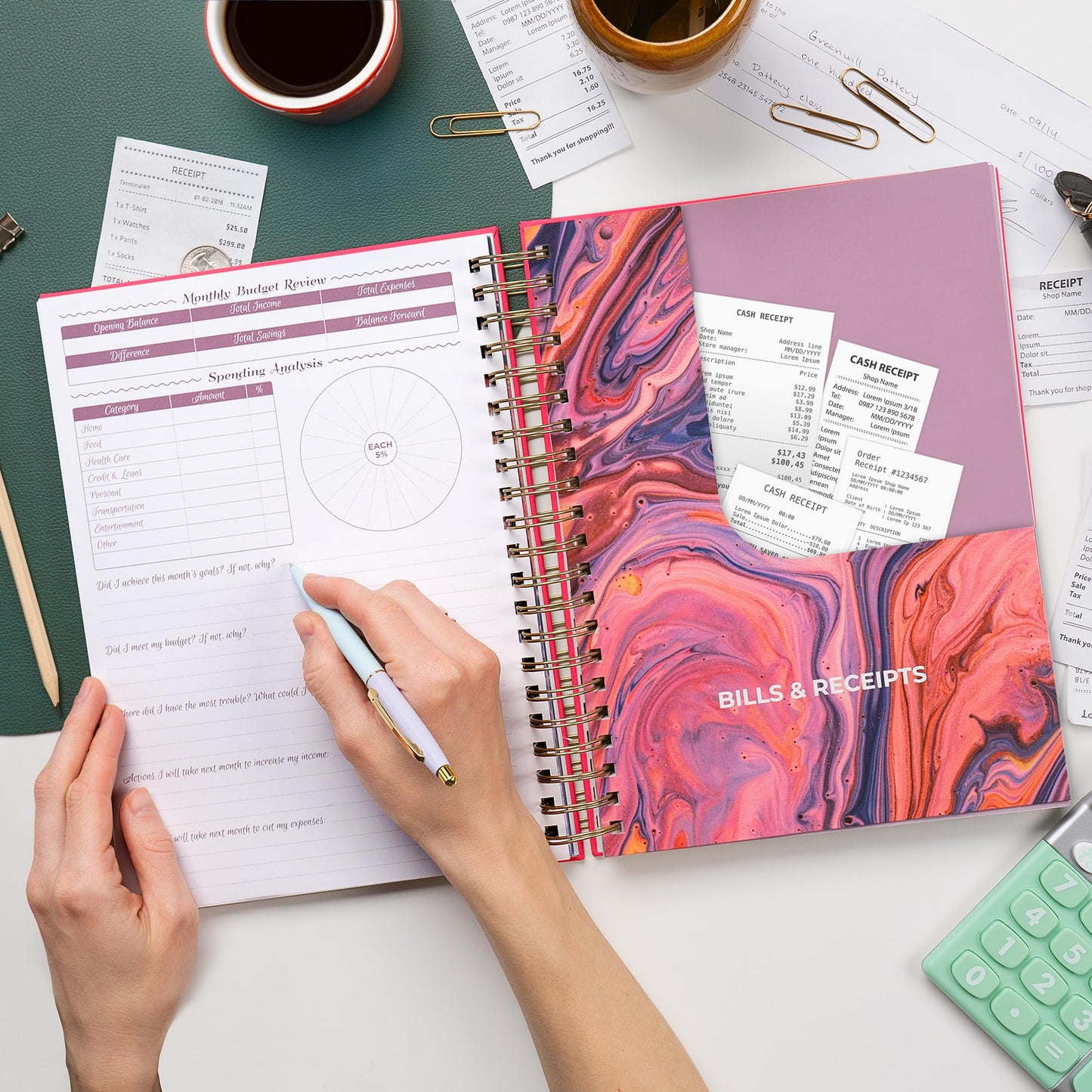 GoGirl Budget Planner & Monthly Bill Organizer – Monthly Financial Book with Pockets. Expense Tracker Notebook Journal to Control Your Money, A4-sized Spiral-bound Hardcover, Lasts 1 year – Hot Pink