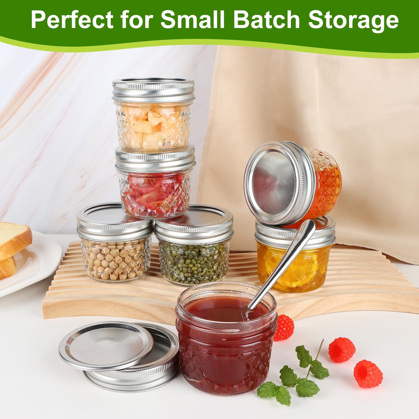 GUANENA 24 Pack 4 oz Mason Jars, Small Canning Jars with Regular Lids and Bands, Mini Glass Jars for Jam, Jelly, Honey, Spice, Wedding Favors, DIY Projects