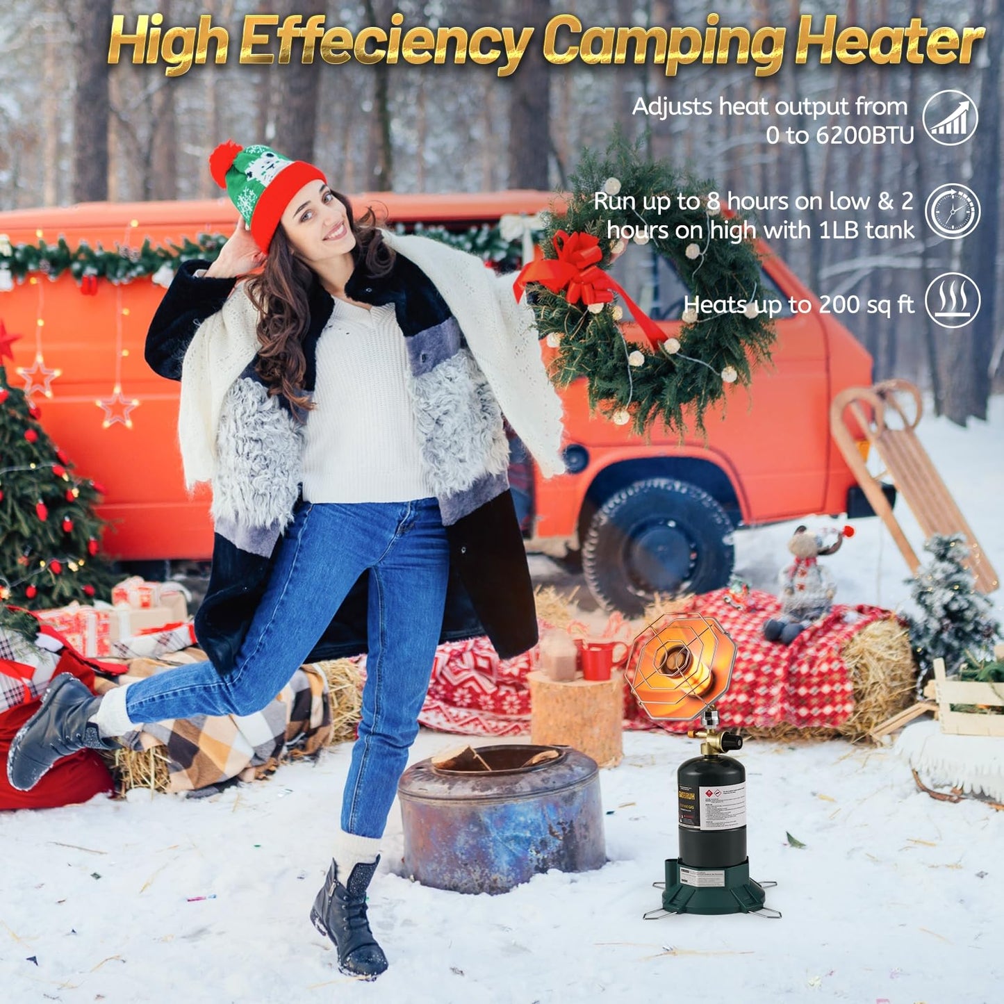 GasBRUH Portable Propane Heater with Windproof Lighter for Outdoor, Fishing, Camping, 6200BTU Outdoor Wireless Gas Heater for Camping,Tents, Hunting (TANK not Included)