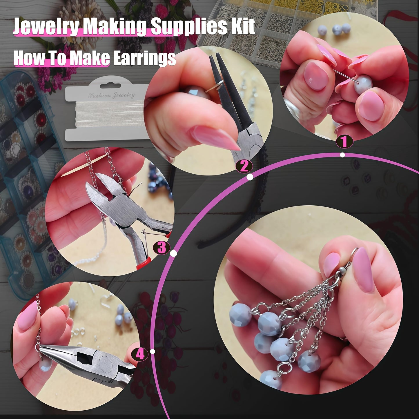 MONVICT Jewelry Making Supplies Kit with Tools, Findings, Chain, Wires, Magnifier, Carry Bag, Adults, 3730 Pieces, 2000 Pcs, Non-Foldable