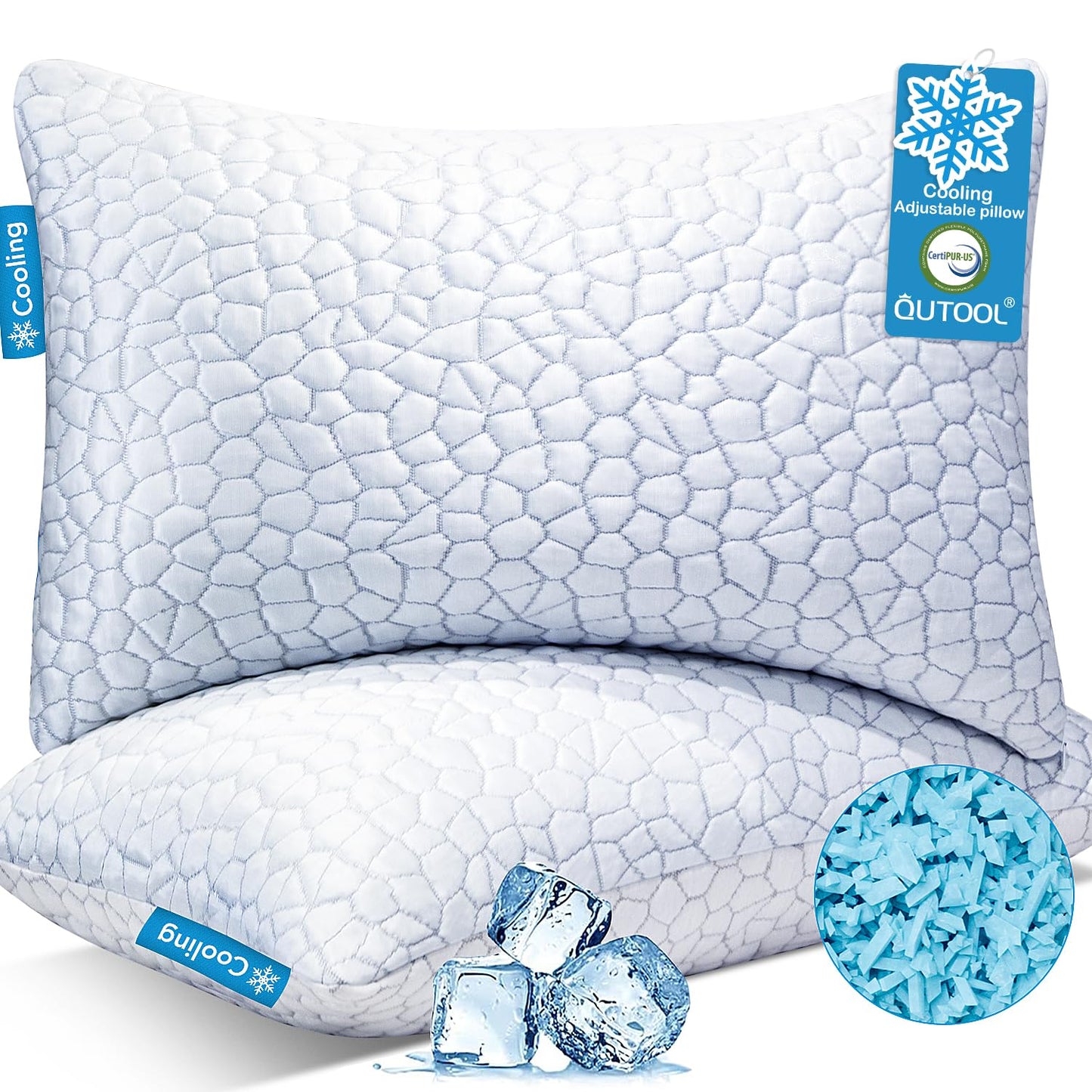 Shredded Memory Foam Pillows for Sleeping Cooling Bamboo Pillow with Adjustable Loft Bed Pillows for Side Back Stomach Sleepers Washable Removable Derived Rayon Cover King Size (2-Pack)