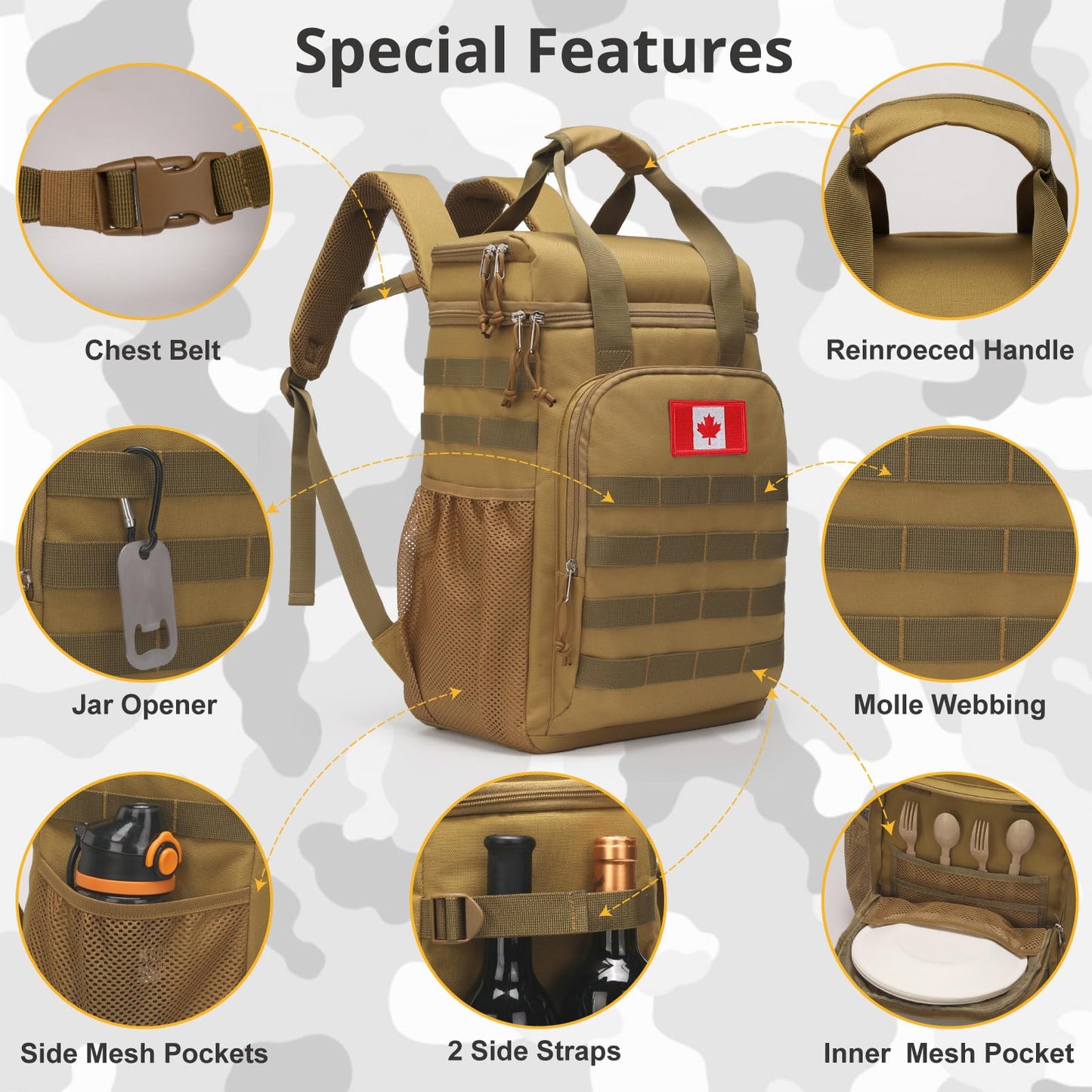 Tactical Backpack Cooler,Lunch Backpack for Men Adults Work with Handle,Soft Cooler Backpack Insulated Waterproof Leak Proof