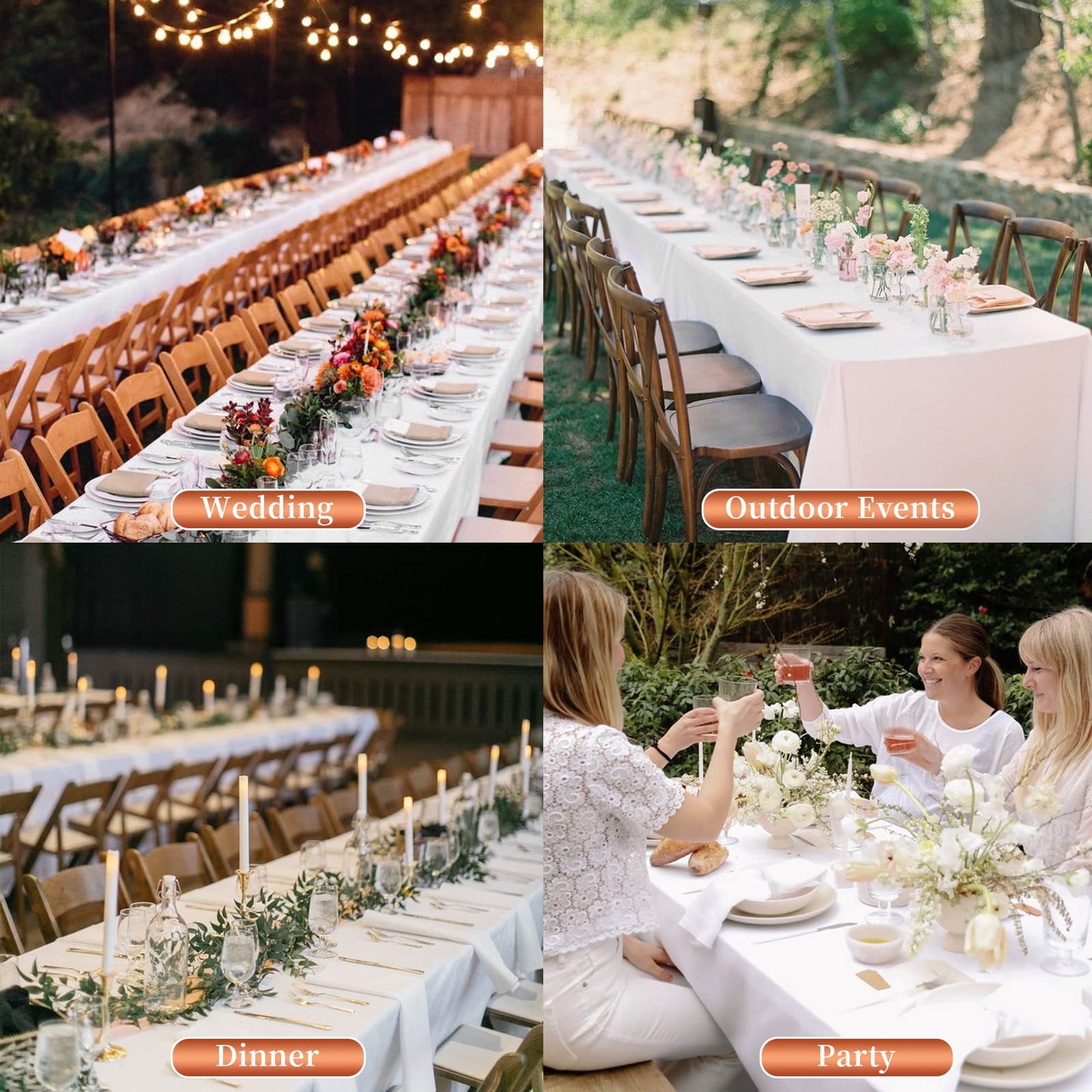 Showgeous 4 Pack White Tablecloth 90 x 156 Inch, Rectangle Tablecloth for 8 Foot Table, Stain and Wrinkle Resistant Washable Polyester Table Cloth Cover for Wedding Dining Table Buffet Party