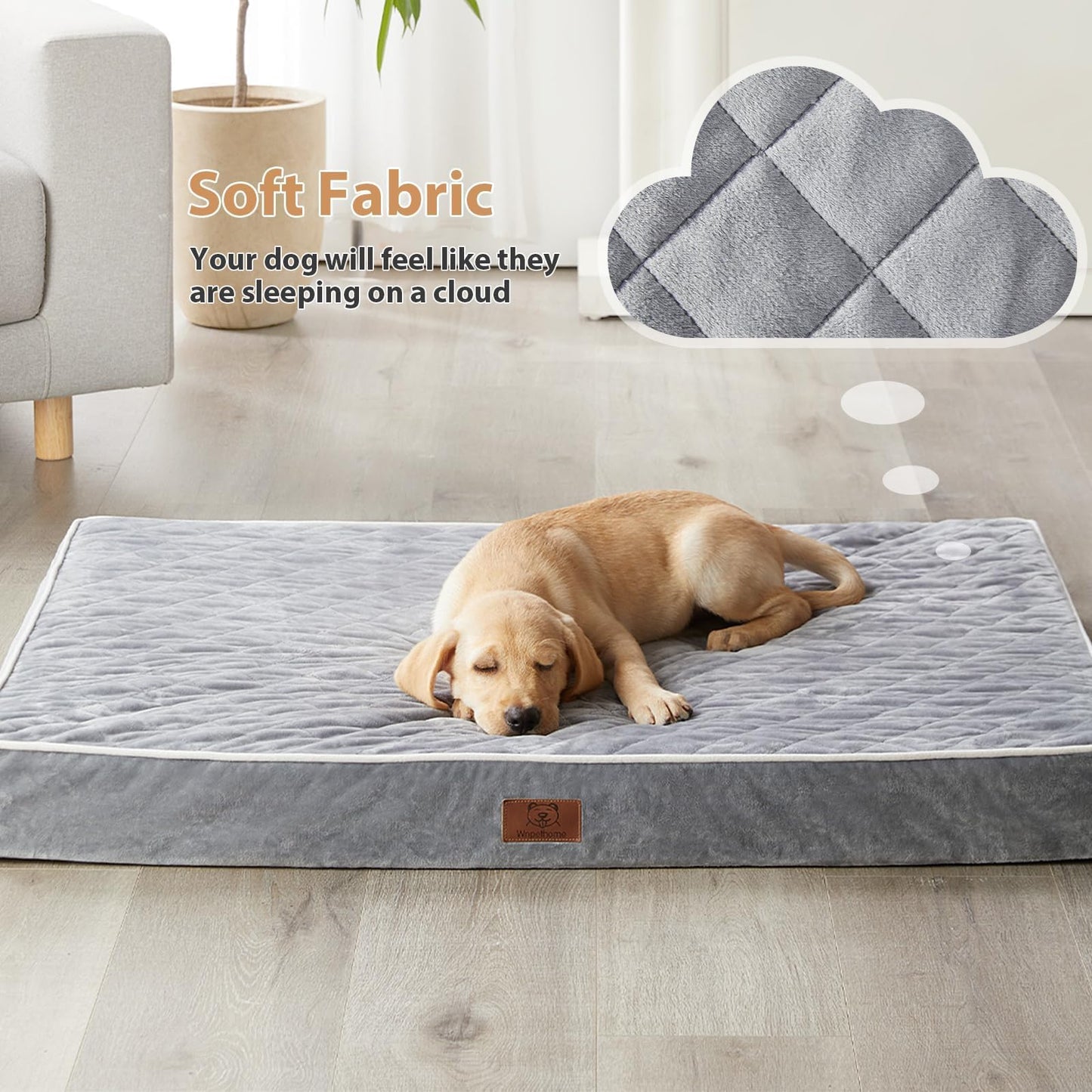 BFPETHOME Orthopedic Dog Beds for Large Dogs, Extra Large Waterproof Dog Bed with Removable Washable Cover & Anti-Slip Bottom, Egg Crate Foam Pet Bed Mat, Multi-Needle Quilting XL Dog Crate Bed