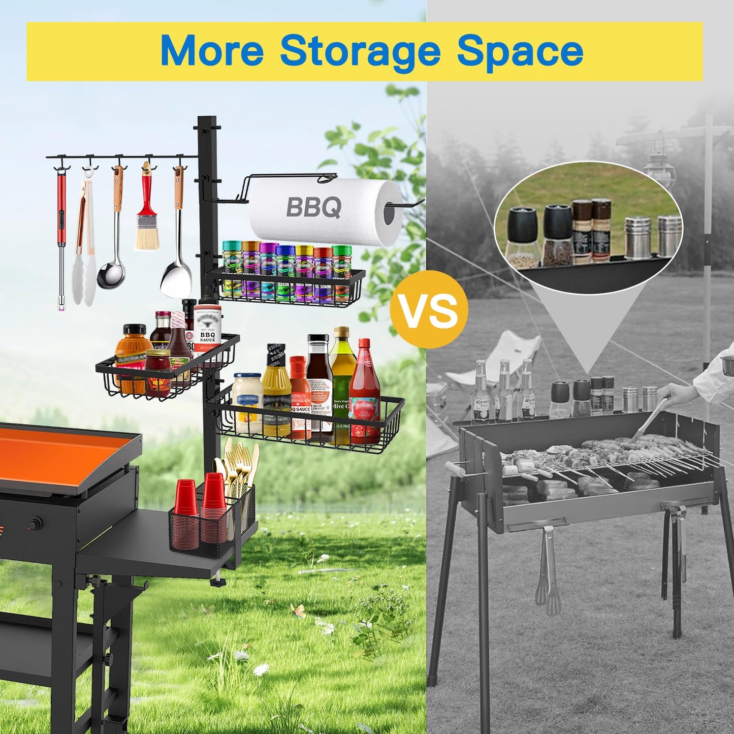 Concons Griddle Caddy Organizer for Blackstone Griddle Accessories, BBQ Grill Picnic Utensil Condiment Caddy with Paper Towel Holder, Outdoor Kitchen Accessories for Camper