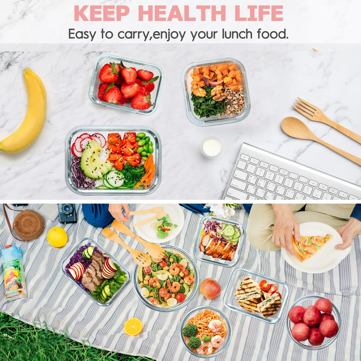 34pcs Glass Food Storage Containers with Lids Set, Airtight Glass Meal Prep Containers (17 Containers & 17 Lids), Leak Proof Lunch Container BPA-Free, Microwave, Oven, Freezer, Dishwasher Safe-PINK