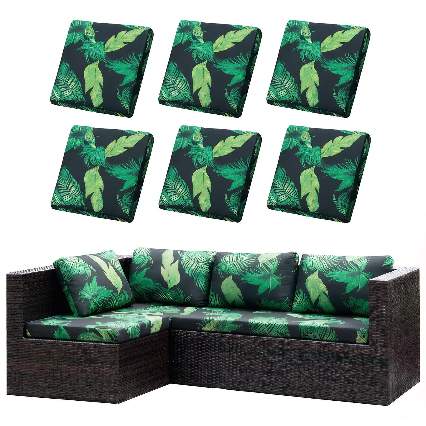 6 Pcs Outdoor Couch Covers, Patio Sofa Cushion Covers-Stretch Print Slipcovers,Washable Chair Seat Cushions Slipcovers for Indoor & Outdoor Furniture