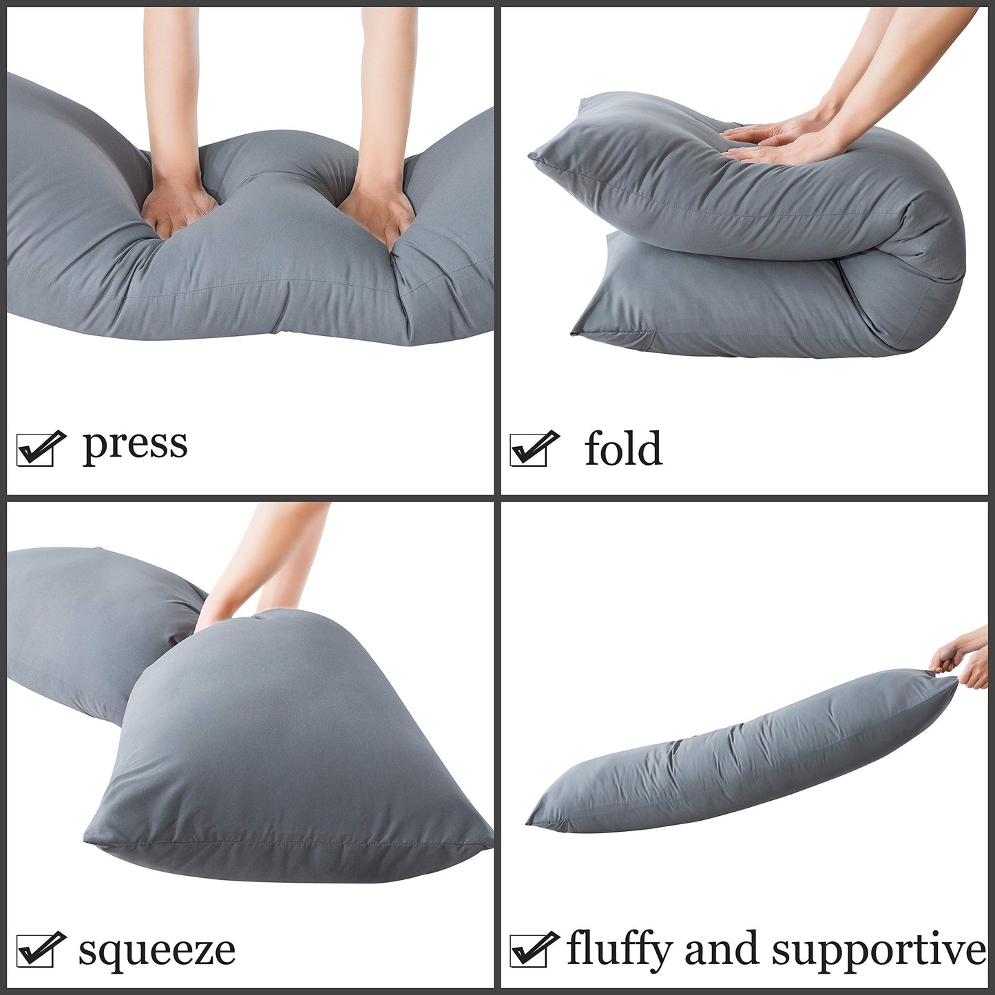 ELNIDO QUEEN Body Pillow with Pillowcase-Soft Long Bed Pillow for Adults-Breathable Full Body Pillow Insert for Sleeping,20x54inches-Grey