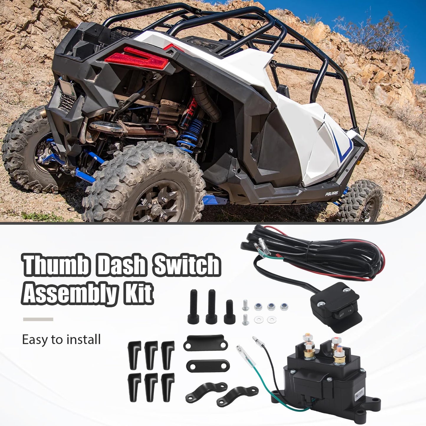 Vkinman 12V 250A ATV Winch Solenoid Relay Contactor with Winch Rocker Thumb Switch, Mounting Brackets, Protectors for ATV UTV Replaces 63070, 62135, 74900, 2875714