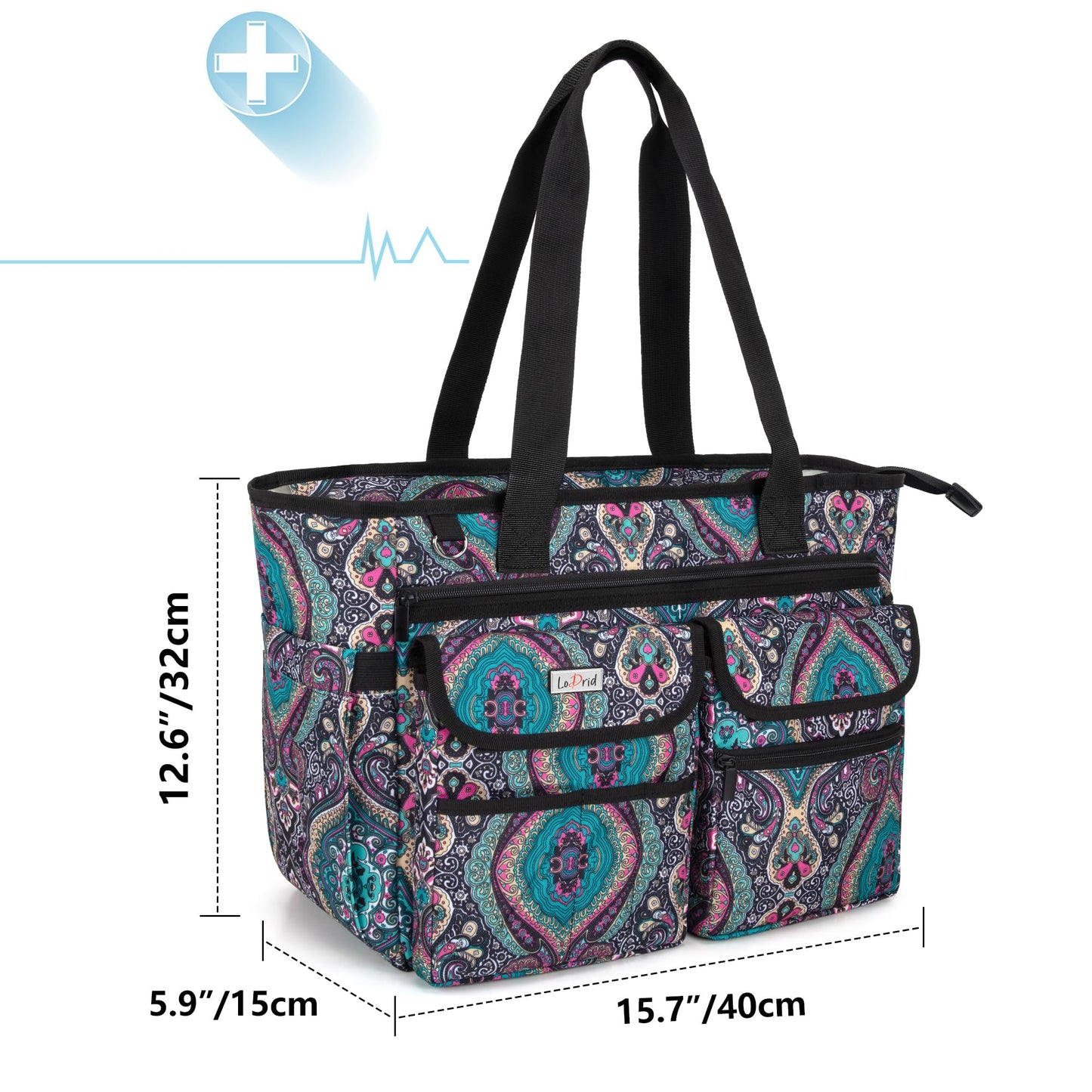 LoDrid Nurse Bag with Bottom Padded Pad, Nurse Bags for Work, with Separated Storage Laptop Layer (up to 15.6 Inch), with Large Compartment, Totem, Bag Only(Patented Design)