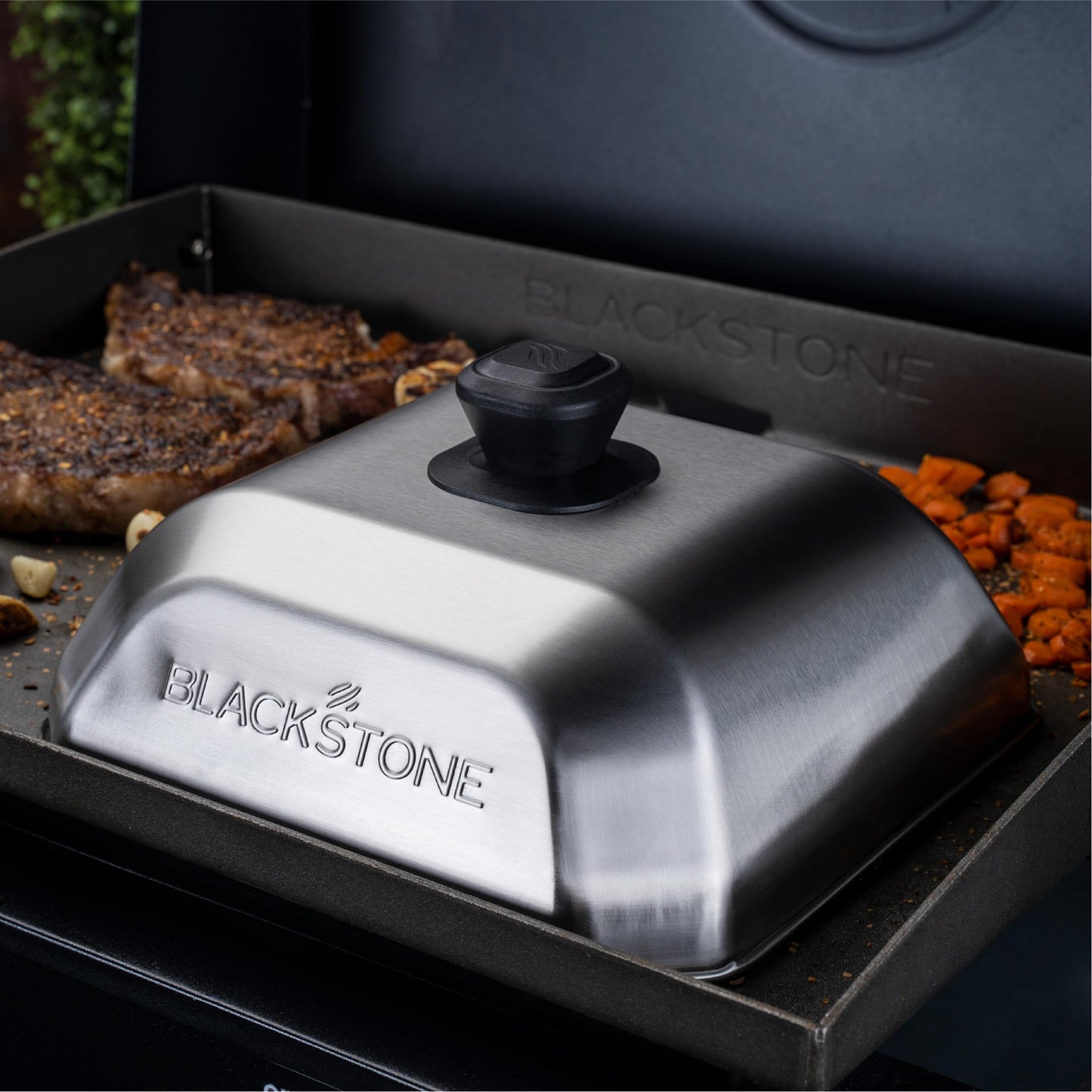 BLACKSTONE 5555 Stainless Steel Square Basting Cover Medium (10" x 10") Flat Top Gas Grill Griddle BBQ Accessories- Cheese Melting Dome and Steaming Cover, Heat Resistant, Dishwasher Safe, Silver
