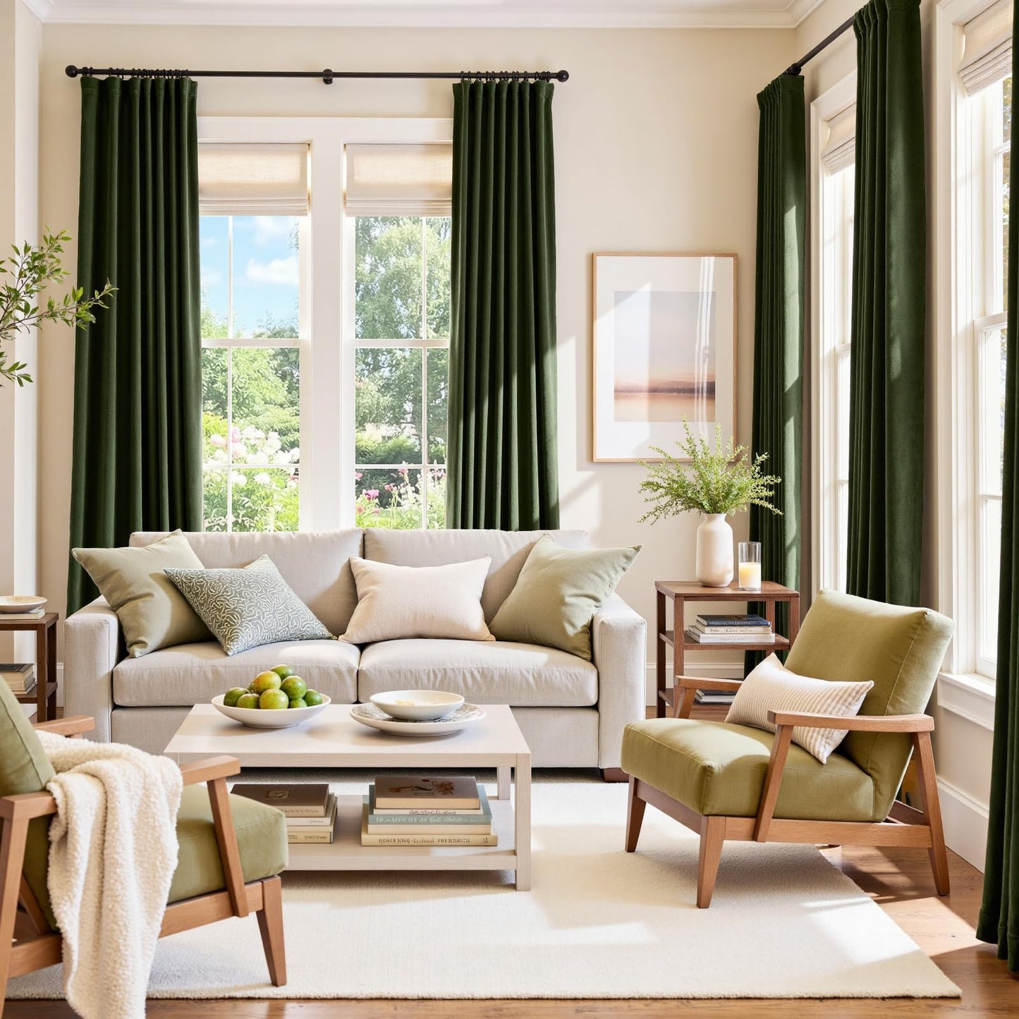 Lazzzy Dark Green Velvet Curtains 84 Inch Long 2 Panels Blackout Thermal Insulated Curtain Drapes for Bedroom Living Room Darkening Window Treatments Rod Pocket Moss Green