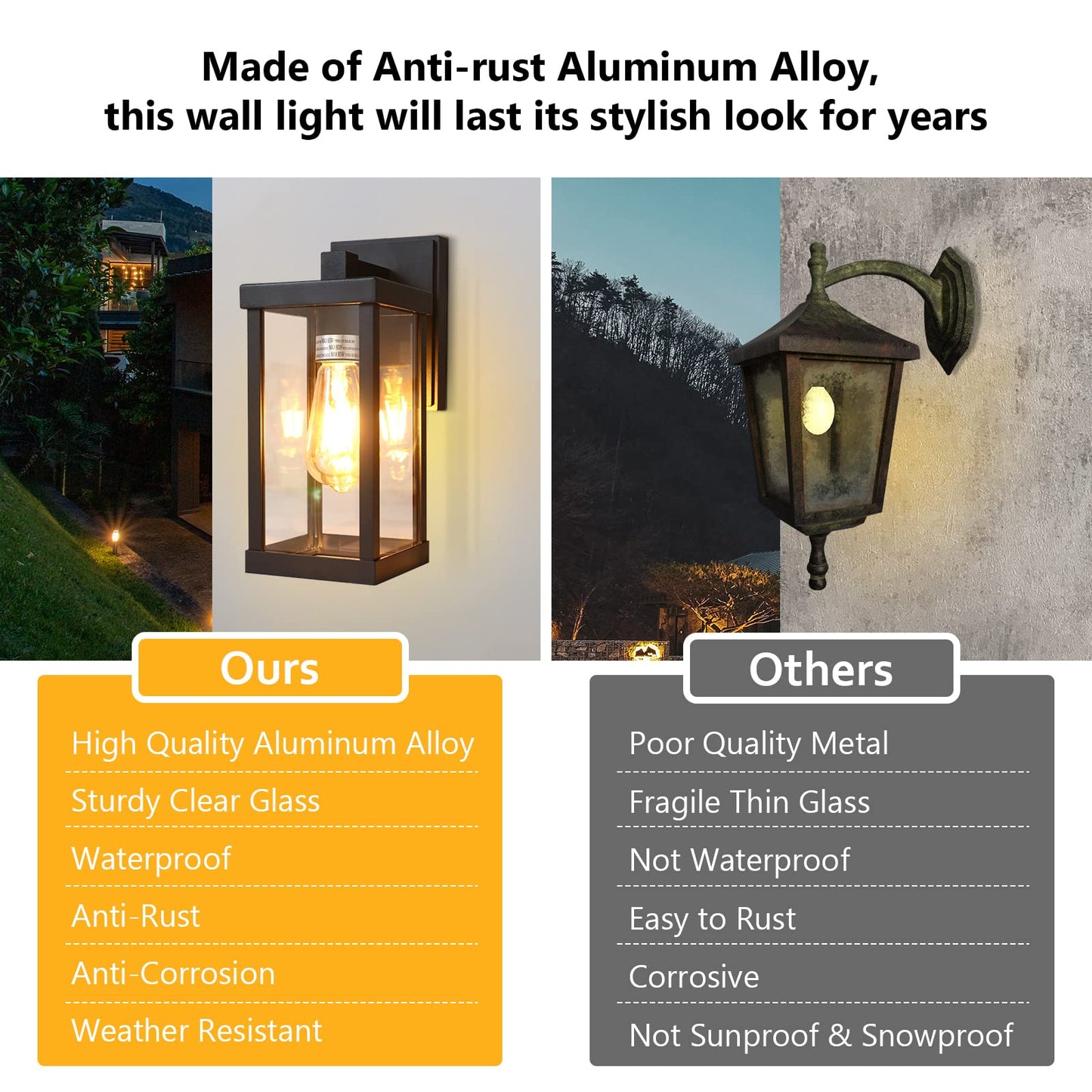 TOPKDA Outdoor Wall Lantern, Exterior Light Fixtures Wall Mount Anti-Rust & Waterproof, Black Wall Sconce with Clear Glass Shade, E26 Socket Porch Light for Garage, Doorway(Bulb Included)
