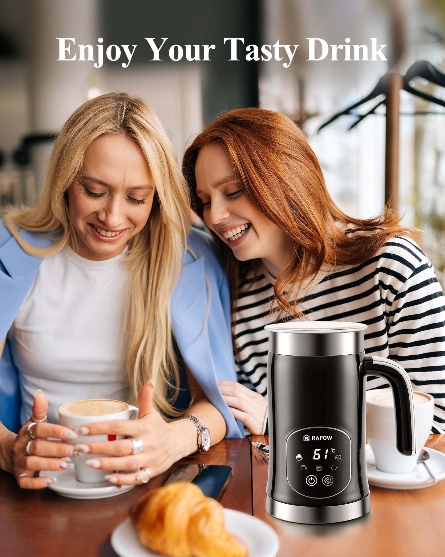 5-in-1 Milk Frother Electric Steamer: Automatic Magnetic Foamer with Hot Foam Cold Froth for Cappuccino Latte Matcha - 350ml Large Capacity Milk Warmer Chocolate Heater Stainless Steel