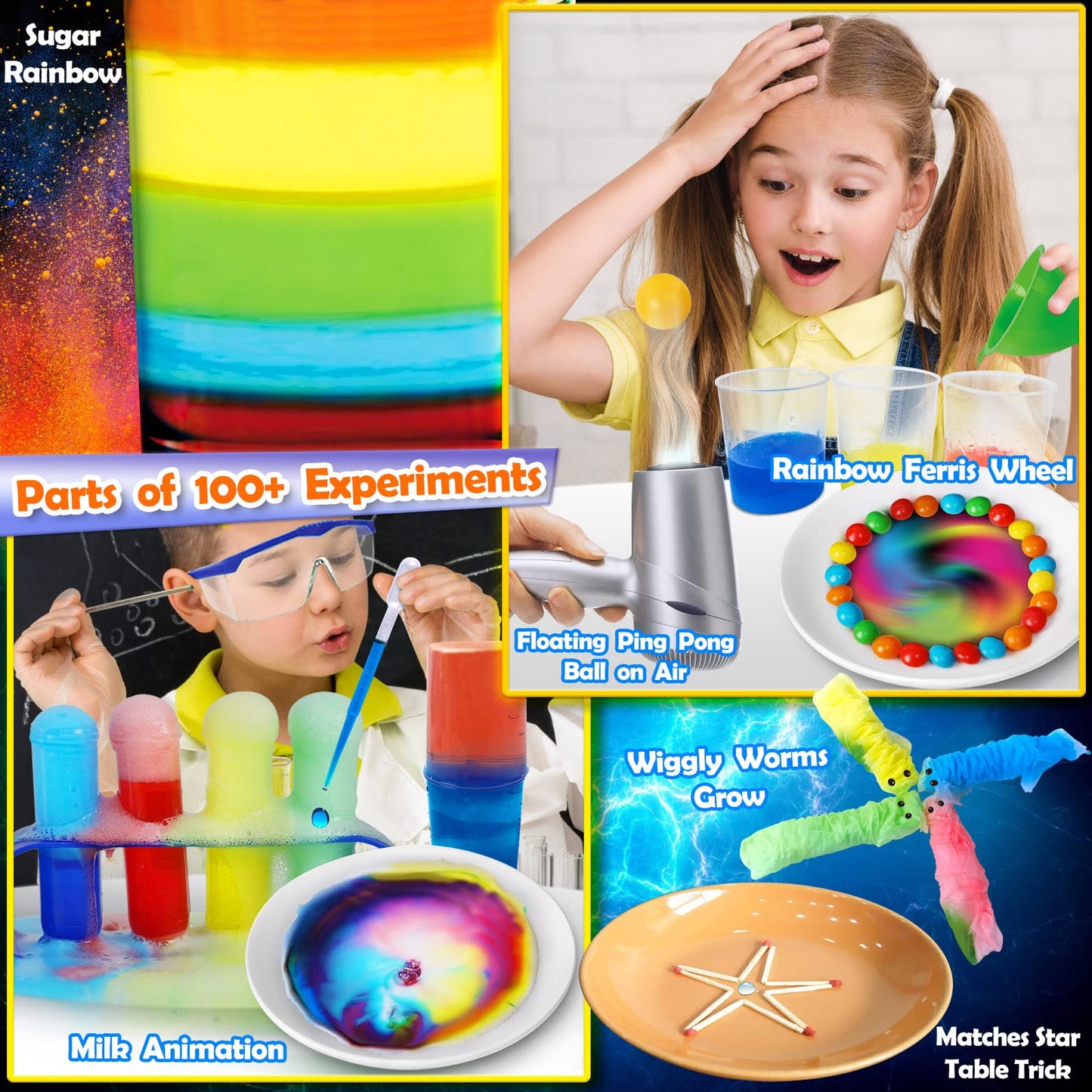UNGLINGA 100+ Science Lab Experiments Kit for Kids, STEM Activities Educational Scientist Toys Gifts Chemistry Set, Gemstone, Volcano, Glowing Worms, Fizzy Reaction