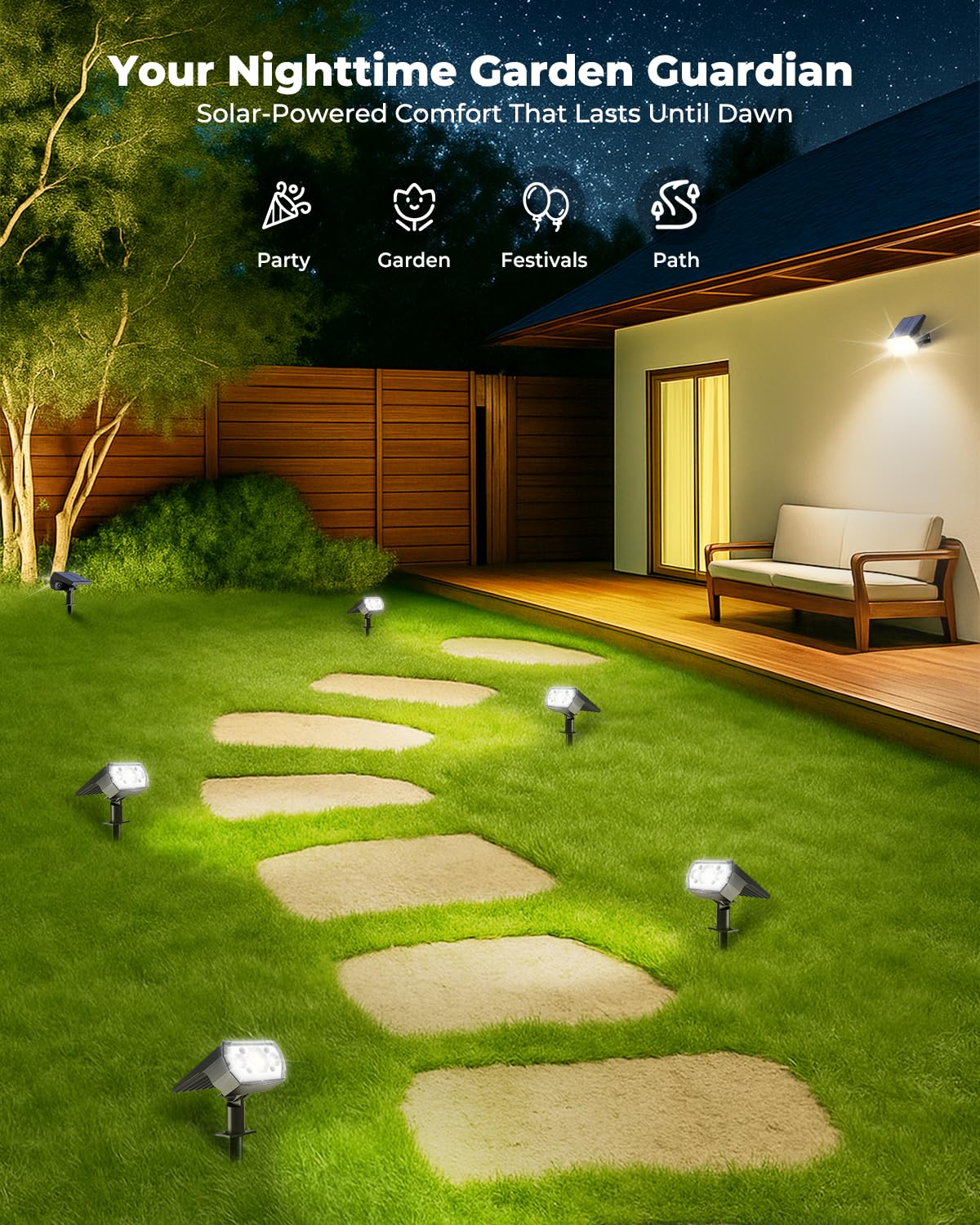 6 Packs Solar Spot Lights Outdoor, 64 LED 6500K Solar Lights Outdoor, IP67 Waterproof, Adjustable Brightness Dusk to Dawn Solar Spotlights for Garden, Yard, Lawn, Walkway, Driveway - Cool Daylight