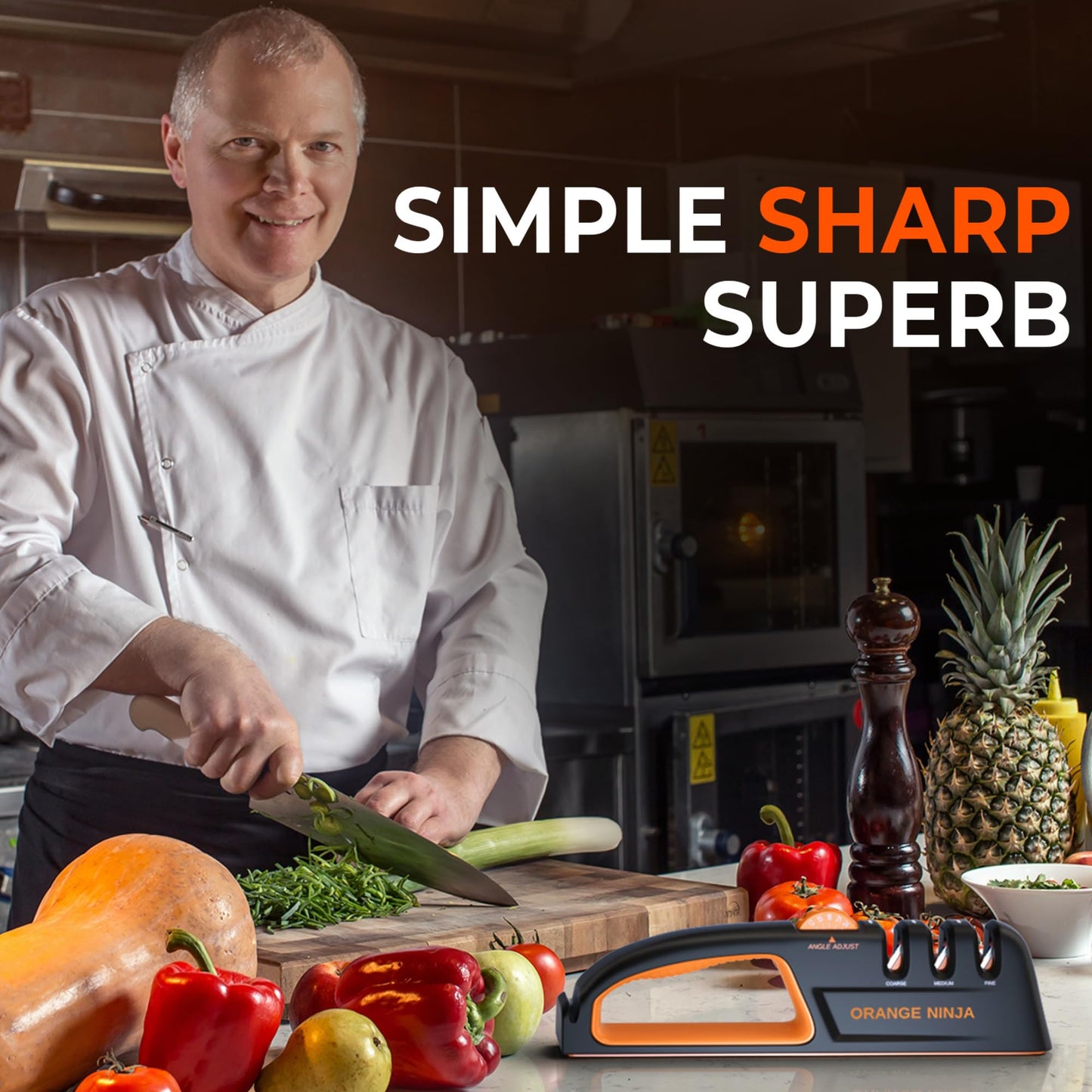 Orange Ninja Knife Sharpeners - 5 Adjustable Sharpening Angle- Premium Quality Kitchen Knife Sharpener - Handheld Knife Sharpeners for Kitchen Knives Sharpener by Sharp Pebble