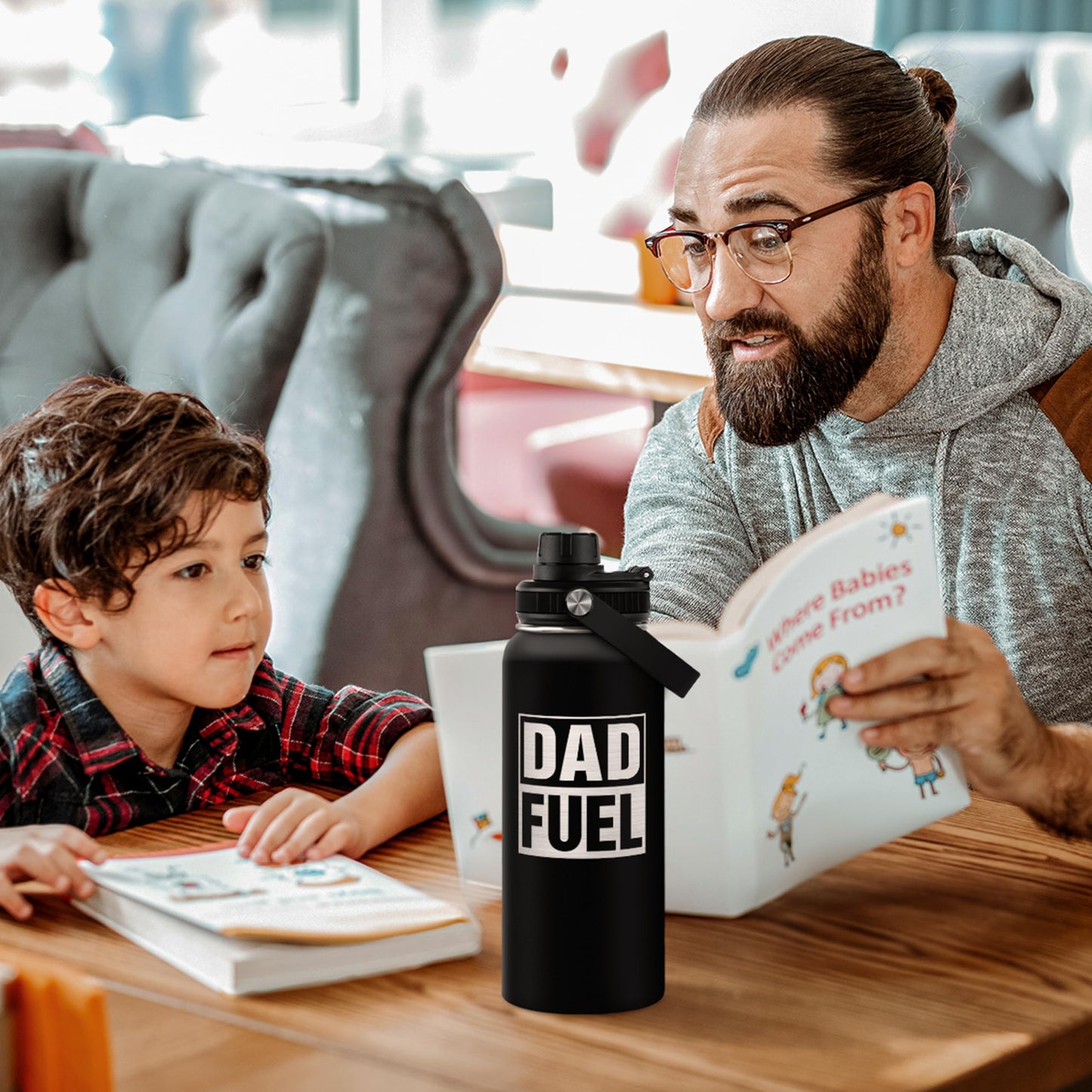 SANDJEST Water Bottle 32oz - Dad Fuel Stainless Steel Insulated Sports Bottle With Lid, Gifts for Father From Daughter Son, Birthday Christmas Fathers Day