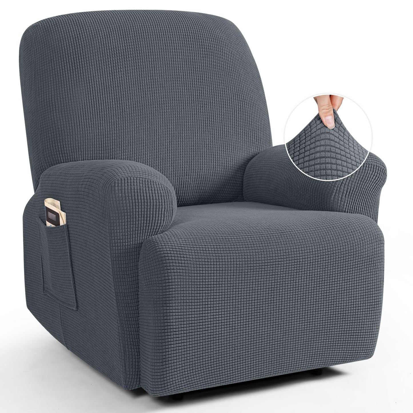 TAOCOCO Recliner Cover 4-Pieces, Recliner Stretch Sofa Slipcover Recliner Cover 1 Seater Couch Protector Soft Furniture Protector Covers with Elastic Chair Covers Jacquard Pattern (Grey)