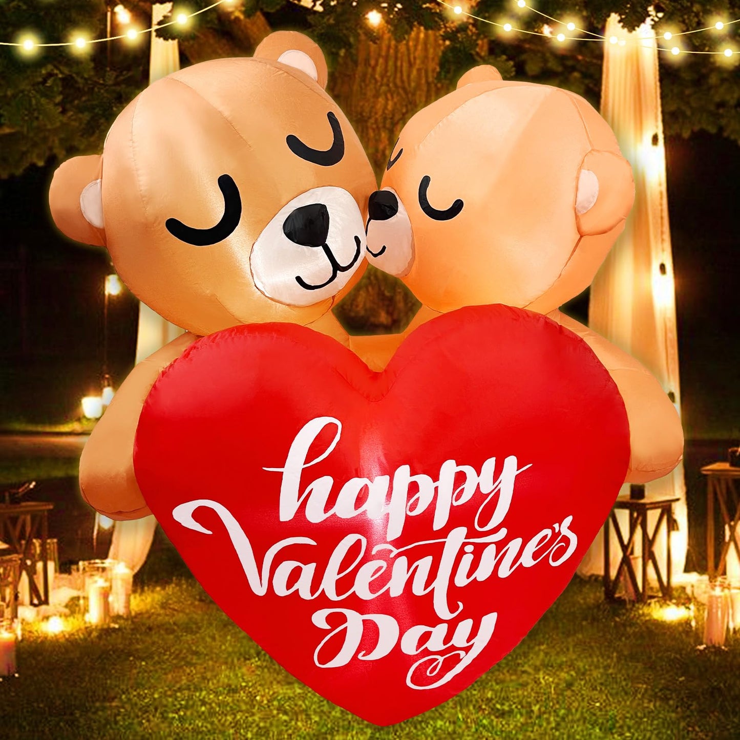 Boveco 4FT Inflatable Valentines Day Outdoor Decorations Couple Bear with Love Heart LED Valentines Blow up Yard Decoration with LED Light for Party Anniversary Wedding Propose Garden Lawn Decor