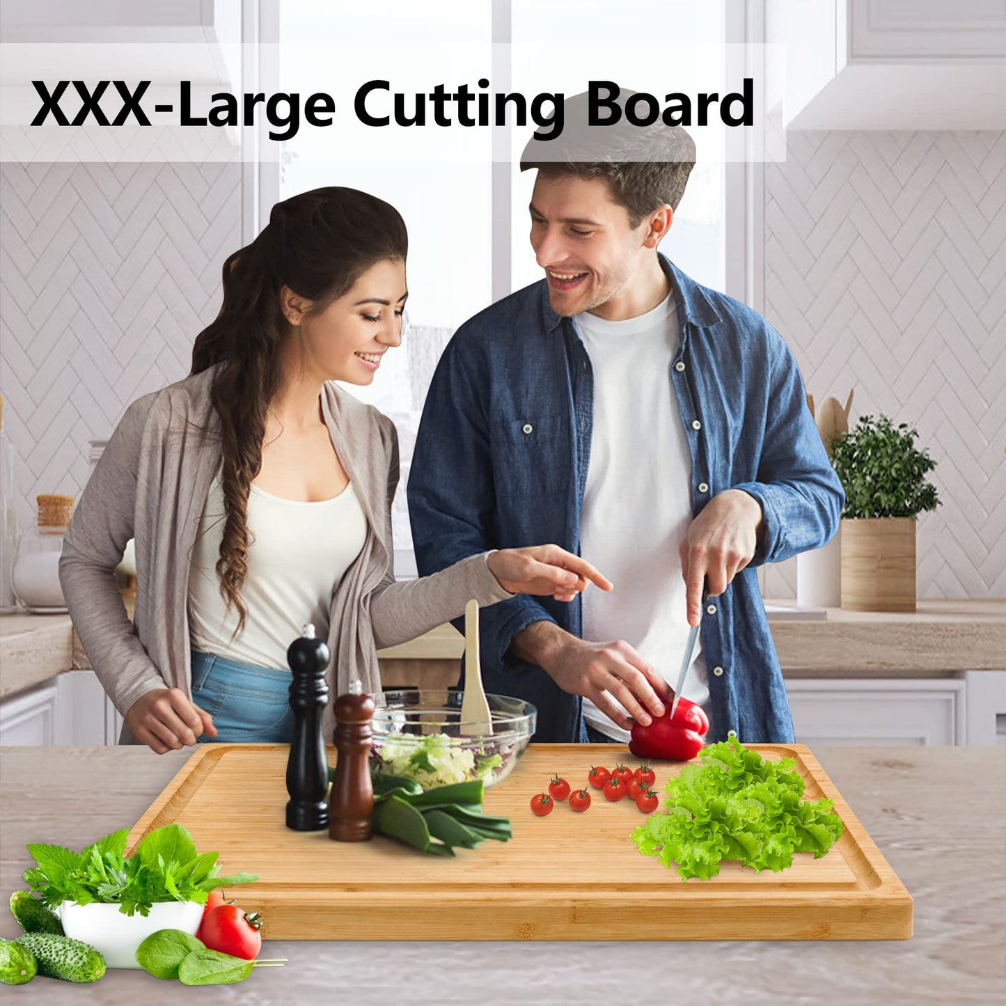 Utoplike Extra Large XXXL Bamboo Cutting Board 24'' x16''(60cm x 40cm), Largest Wooden Butcher Block for Turkey, Meat, Vegetables, BBQ, Chopping Board with Handle and Juice Groove