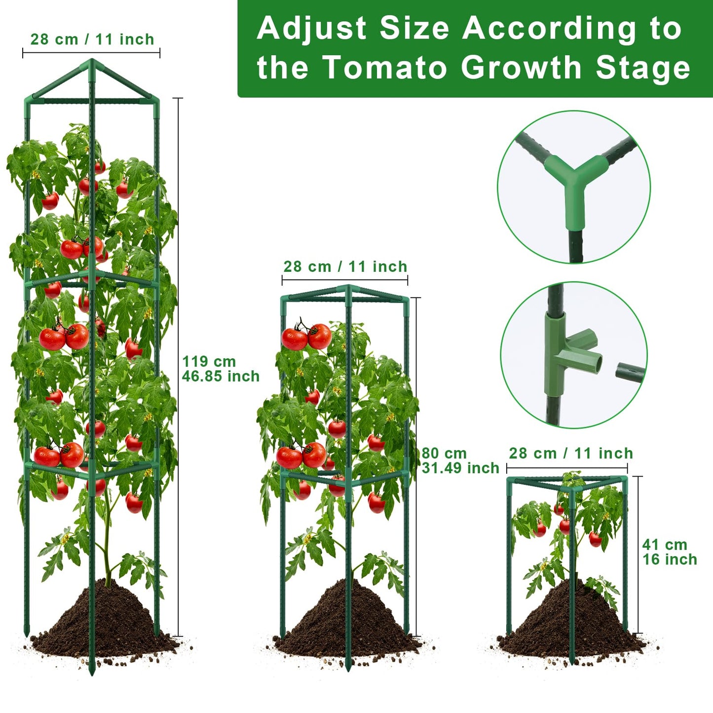 3 Pack Tomato Cages for Garden, 46.85Inches Tall Tomato Plant Support Stakes Adjustable Heavy Duty Steel Plant Tower Stakes, Updated Cucumber Trellis Garden Cages for Climbing Vegetable Flowers Fruits